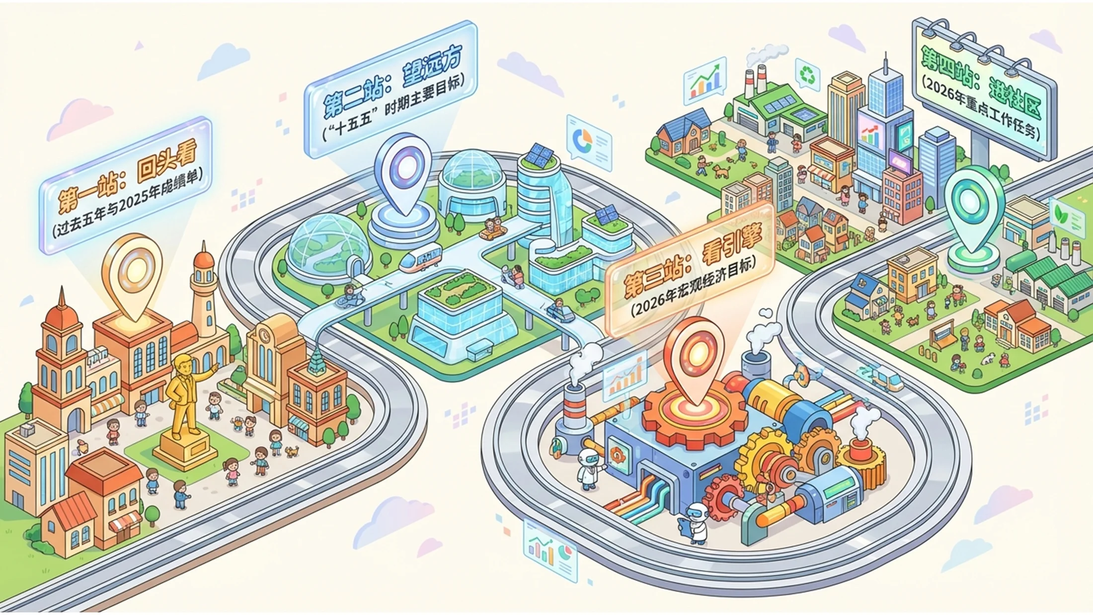 手绘卡通风格政府工作报告PPT - 预览图1