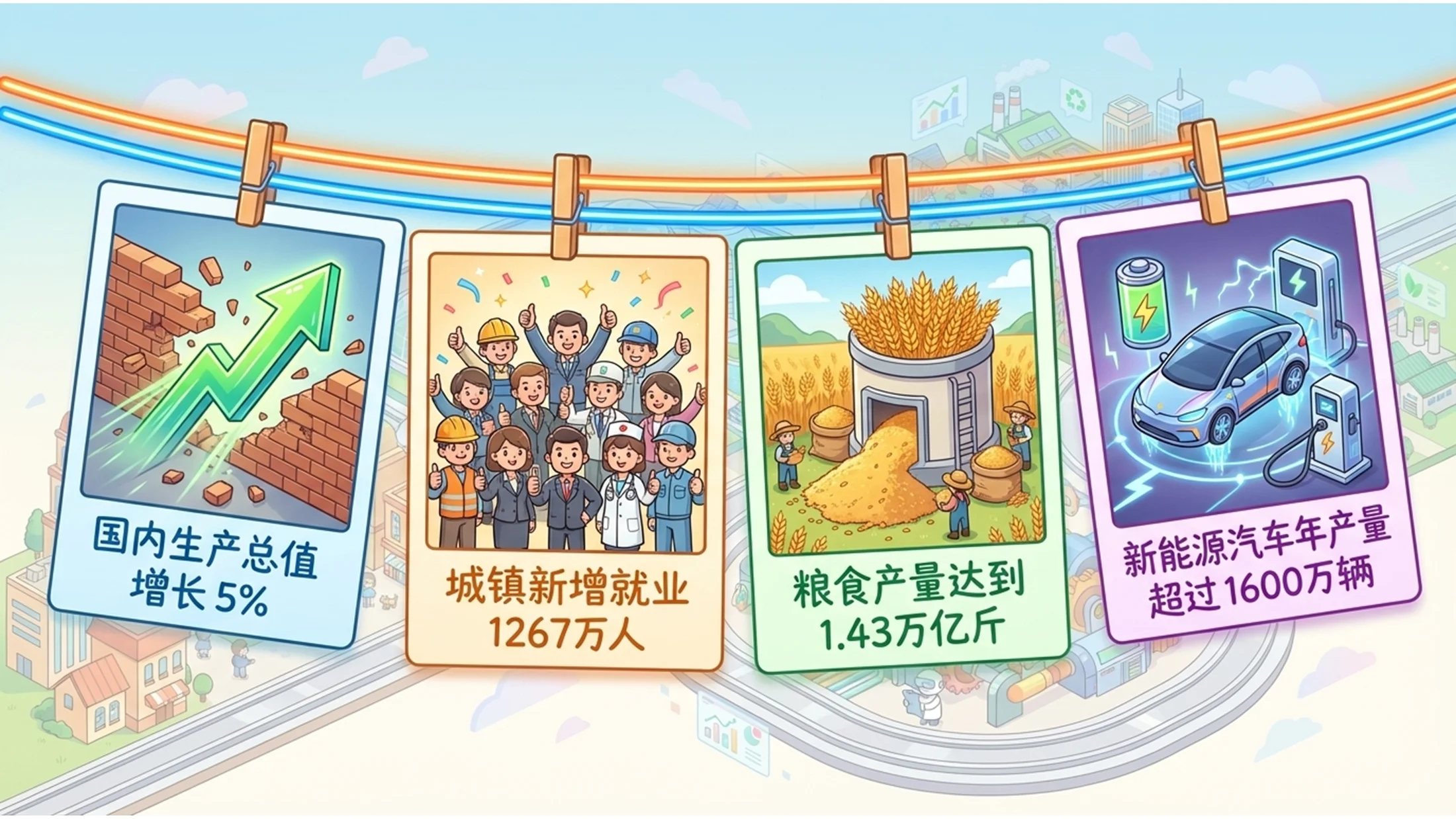 手绘卡通风格政府工作报告PPT - 预览图2