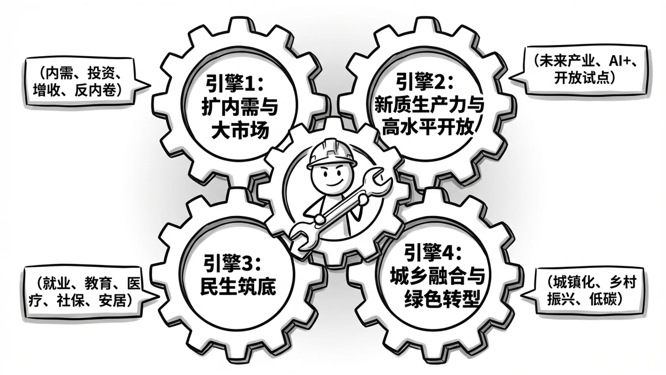 黑白手绘卡通商务手绘政府工作报告PPT - 预览图5
