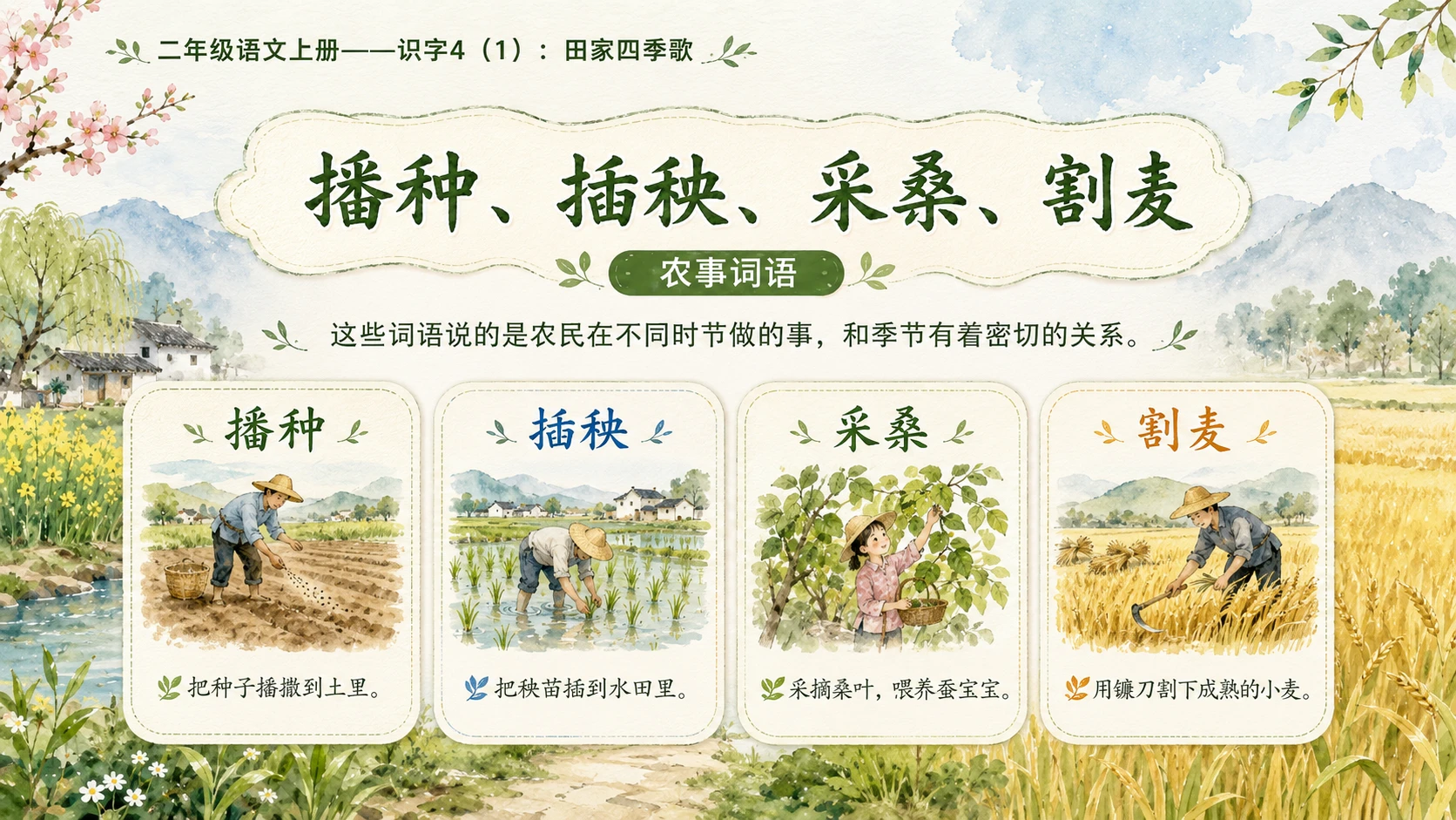 小学六年制统编教材系列课件——二年级语文上册：识字4 田家四季歌（1）（完整资料包） - 预览图13
