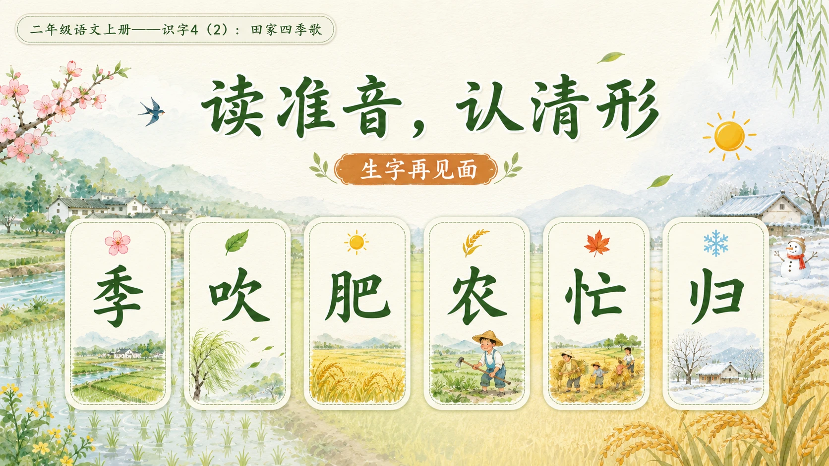 小学六年制统编教材系列课件——二年级语文上册：识字4 田家四季歌（2）（完整资料包） - 预览图3