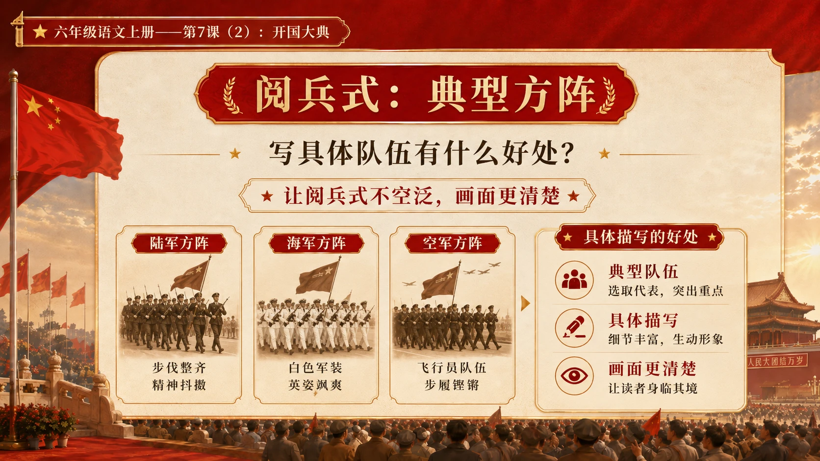 小学六年制统编教材系列课件——六年级语文上册第7课（2）：开国大典（完整资料包） - 预览图5