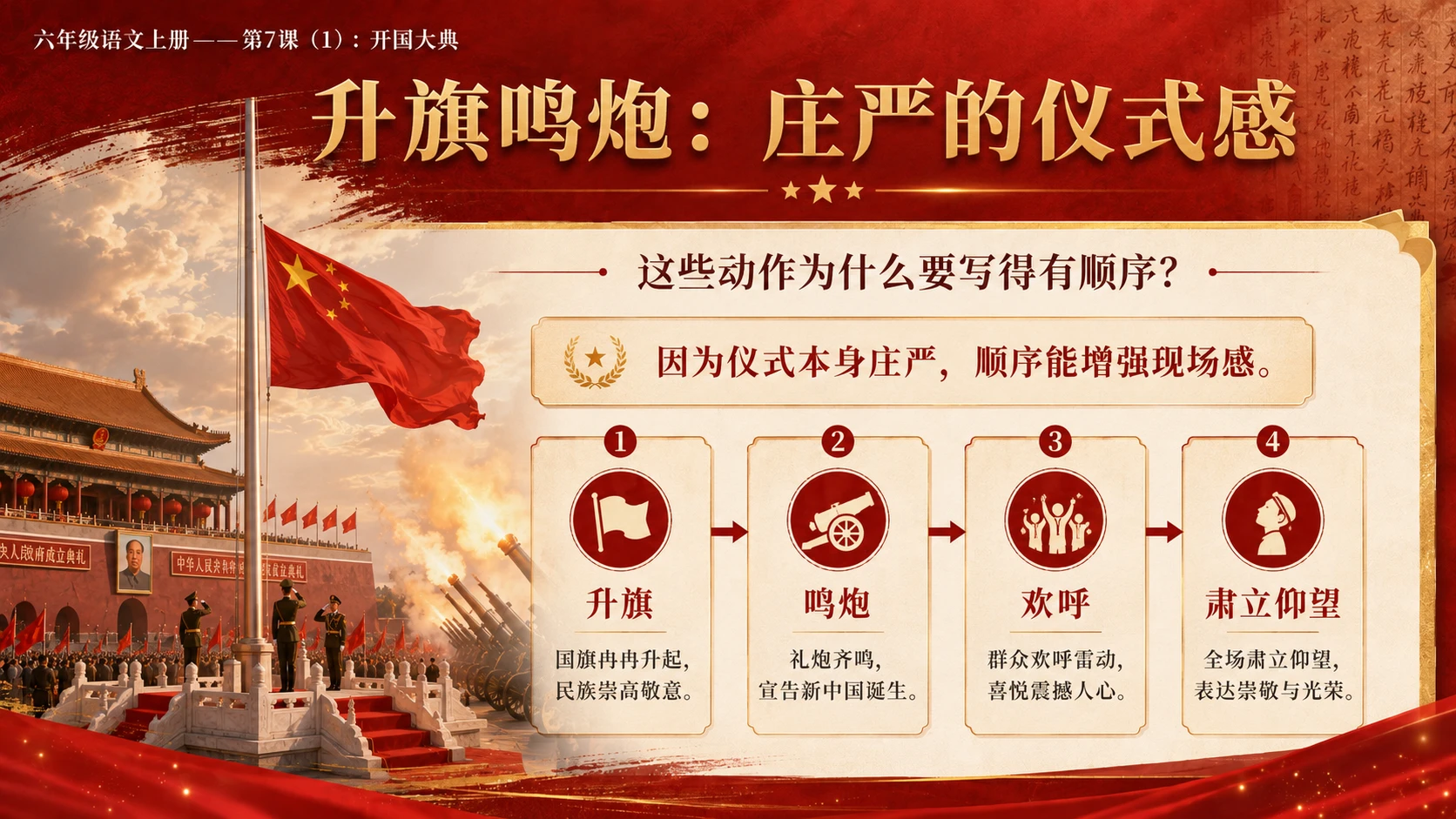 小学六年制统编教材系列课件——六年级语文上册第7课（1）：开国大典（完整资料包） - 预览图12