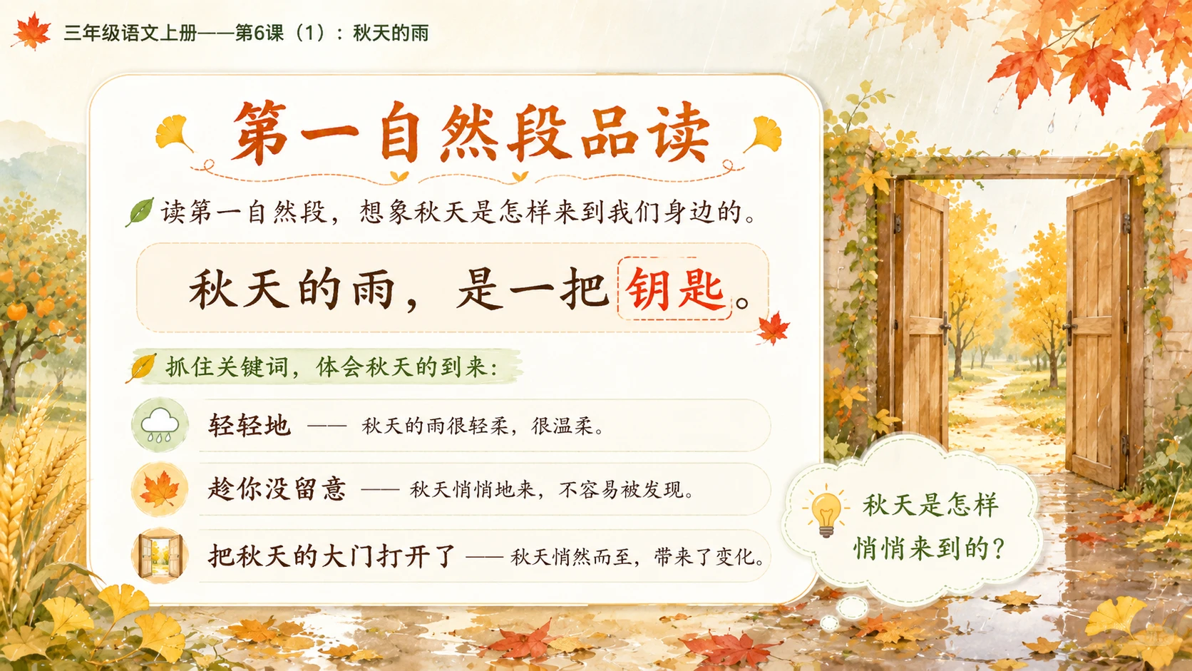 小学六年制统编教材系列课件——三年级语文上册第6课（1）：秋天的雨（完整资料包） - 预览图11