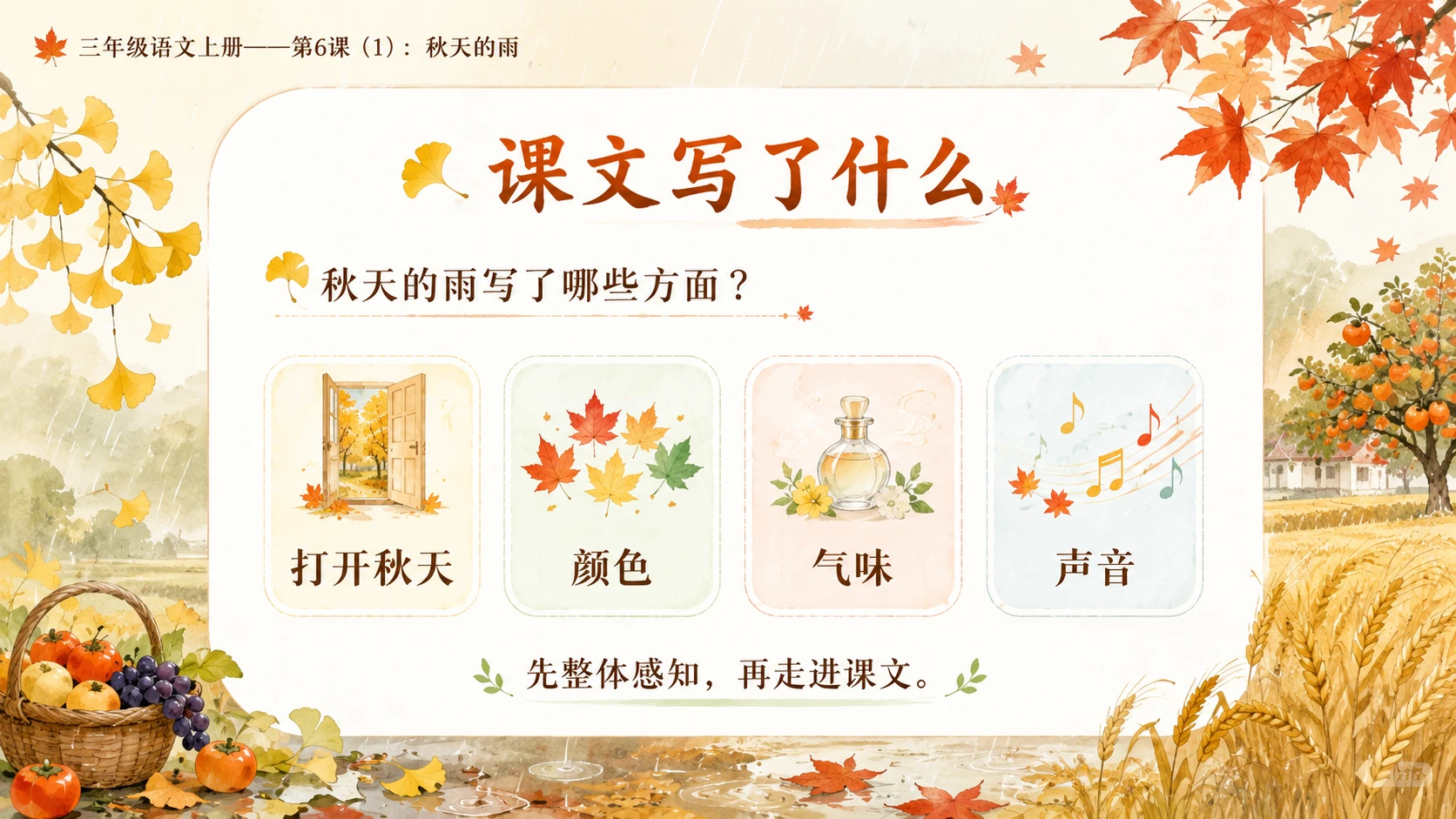 小学六年制统编教材系列课件——三年级语文上册第6课（1）：秋天的雨（完整资料包） - 预览图9