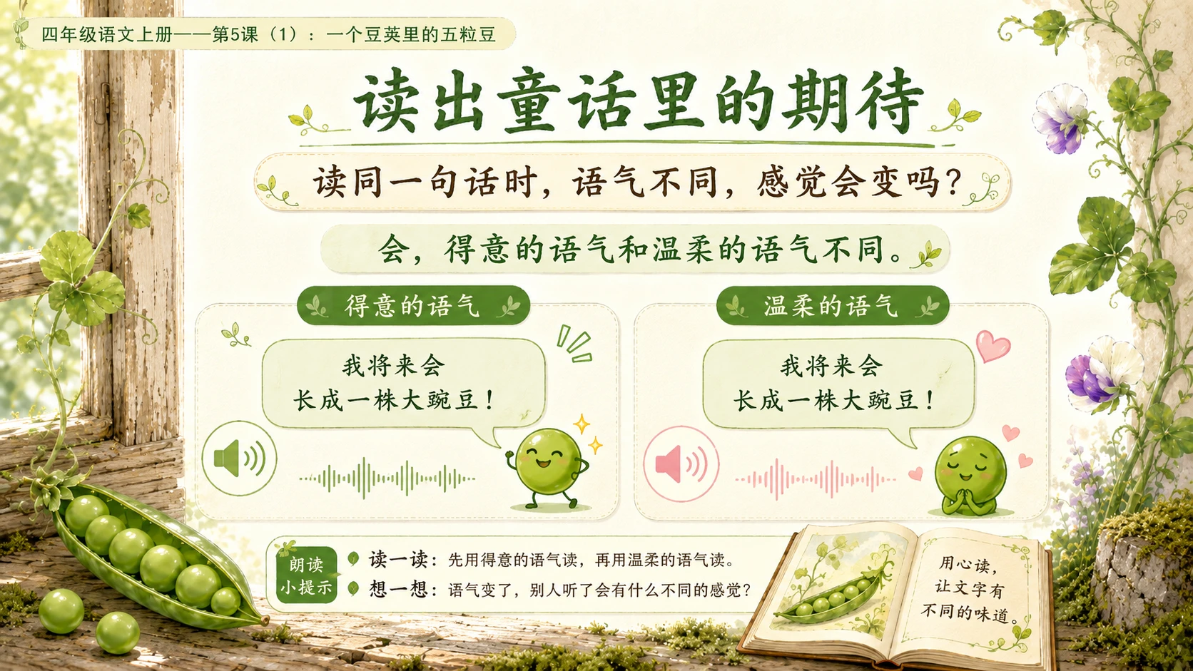 小学六年制统编教材系列课件——四年级语文上册第5课（1）：一个豆荚里的五粒豆（完整资料包） - 预览图13