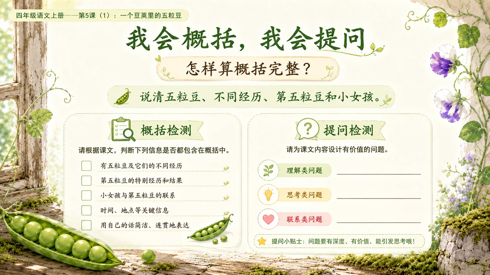 小学六年制统编教材系列课件——四年级语文上册第5课（1）：一个豆荚里的五粒豆（完整资料包） - 预览图16
