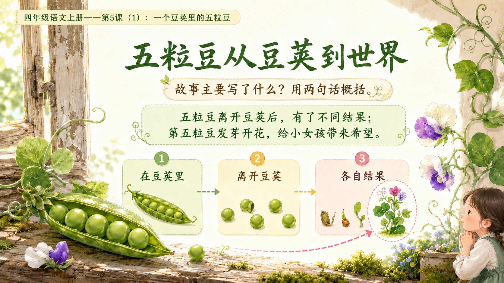 小学六年制统编教材系列课件——四年级语文上册第5课（1）：一个豆荚里的五粒豆（完整资料包） - 预览图6