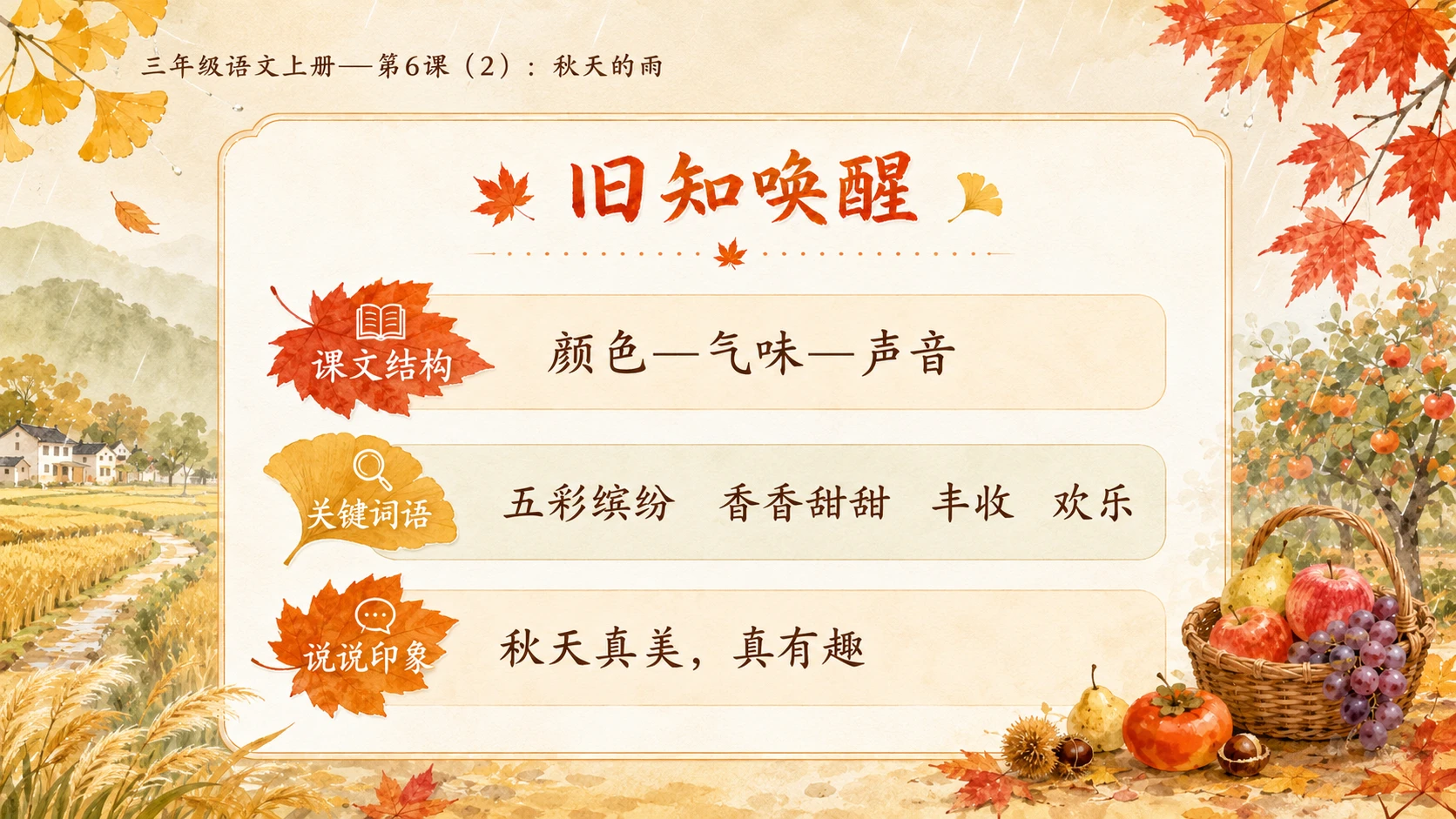 小学六年制统编教材系列课件——三年级语文上册第6课（2）：秋天的雨（完整资料包） - 预览图2