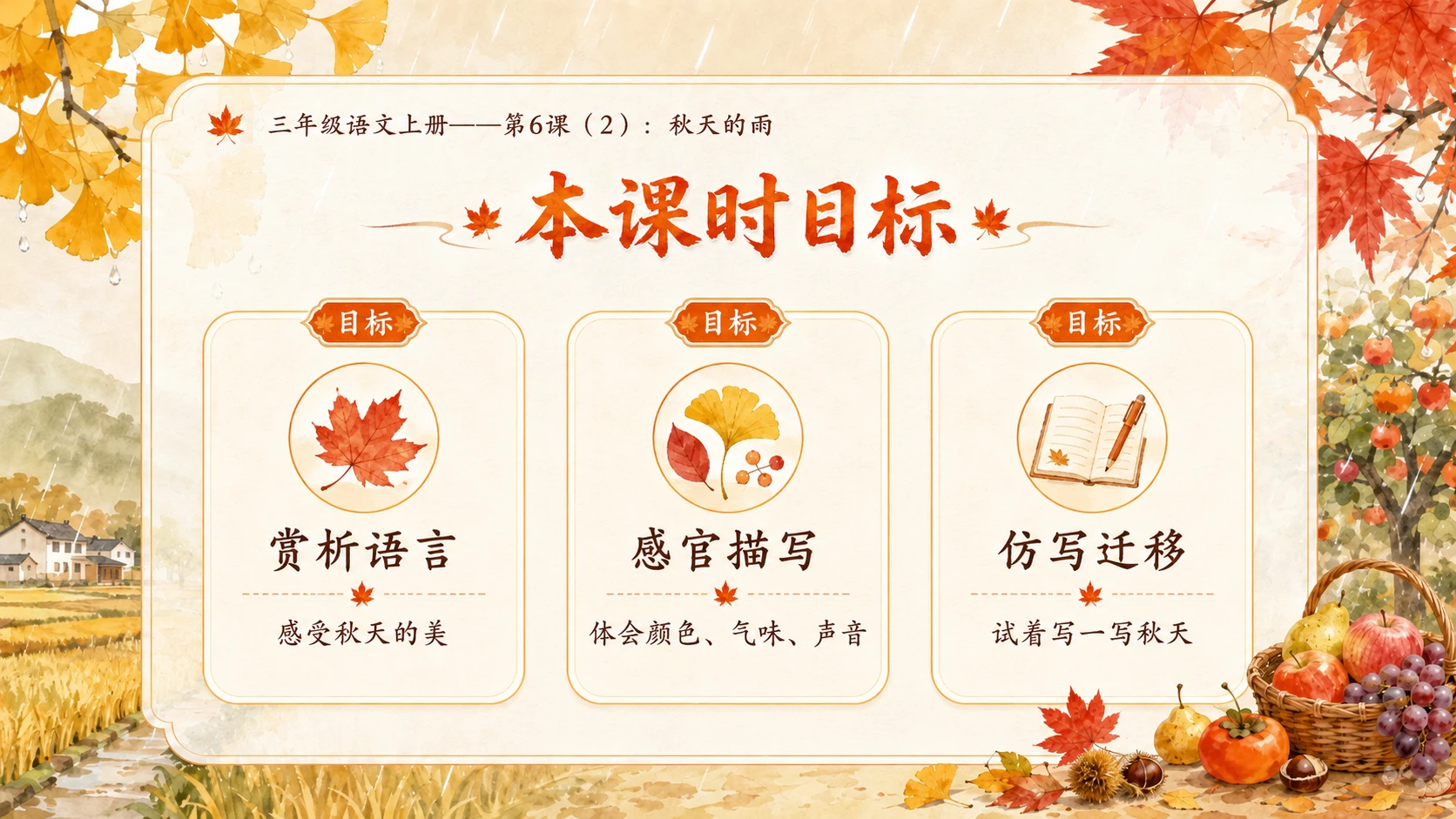 小学六年制统编教材系列课件——三年级语文上册第6课（2）：秋天的雨（完整资料包） - 预览图3