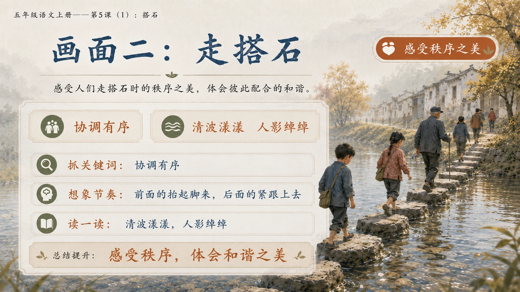 小学六年制统编教材系列课件——五年级语文上册第5课（1）：搭石（完整资料包） - 预览图12