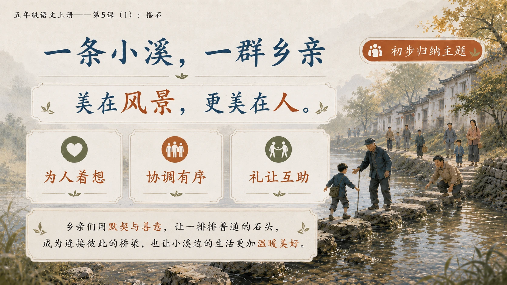 小学六年制统编教材系列课件——五年级语文上册第5课（1）：搭石（完整资料包） - 预览图16