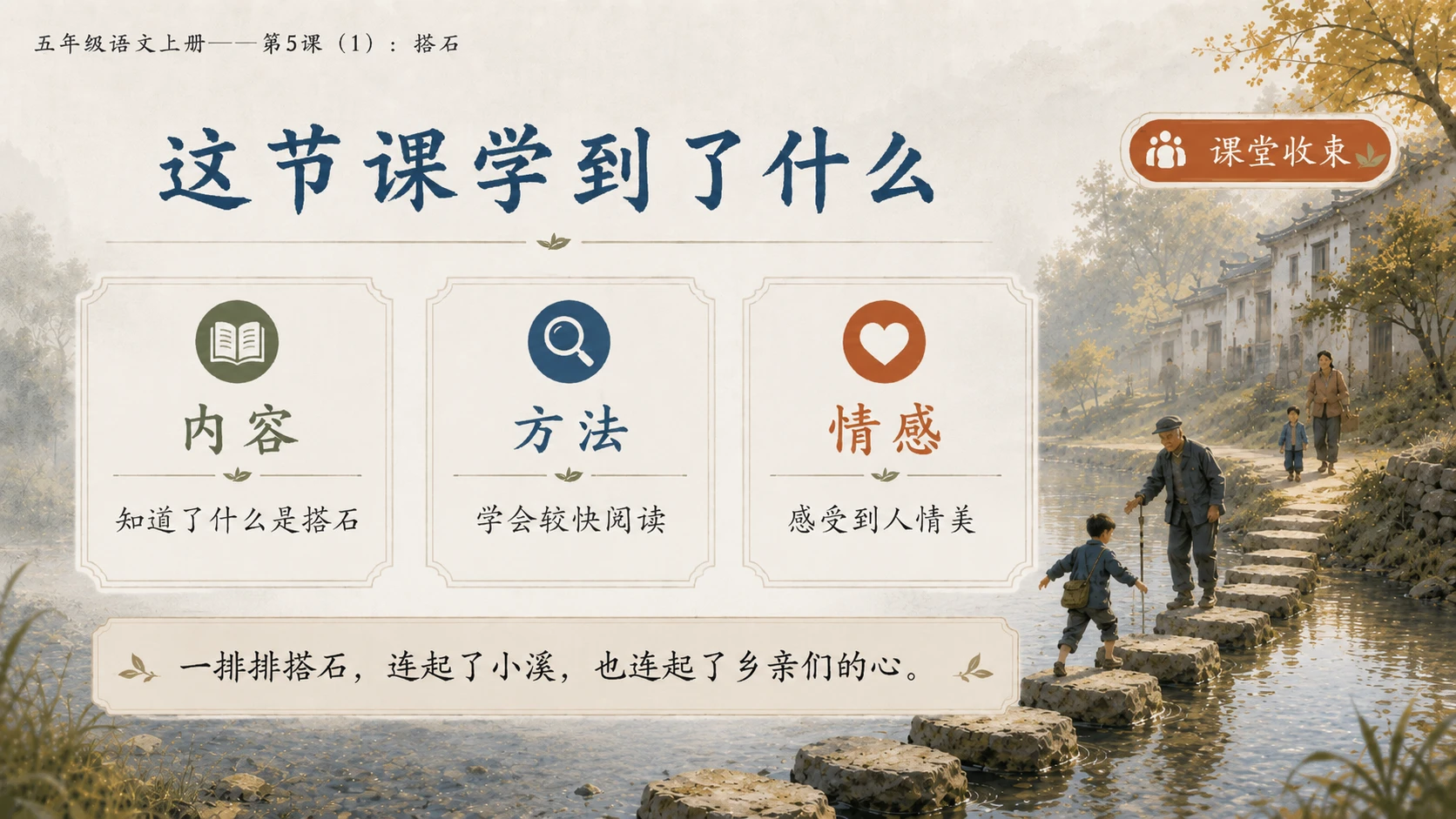 小学六年制统编教材系列课件——五年级语文上册第5课（1）：搭石（完整资料包） - 预览图20