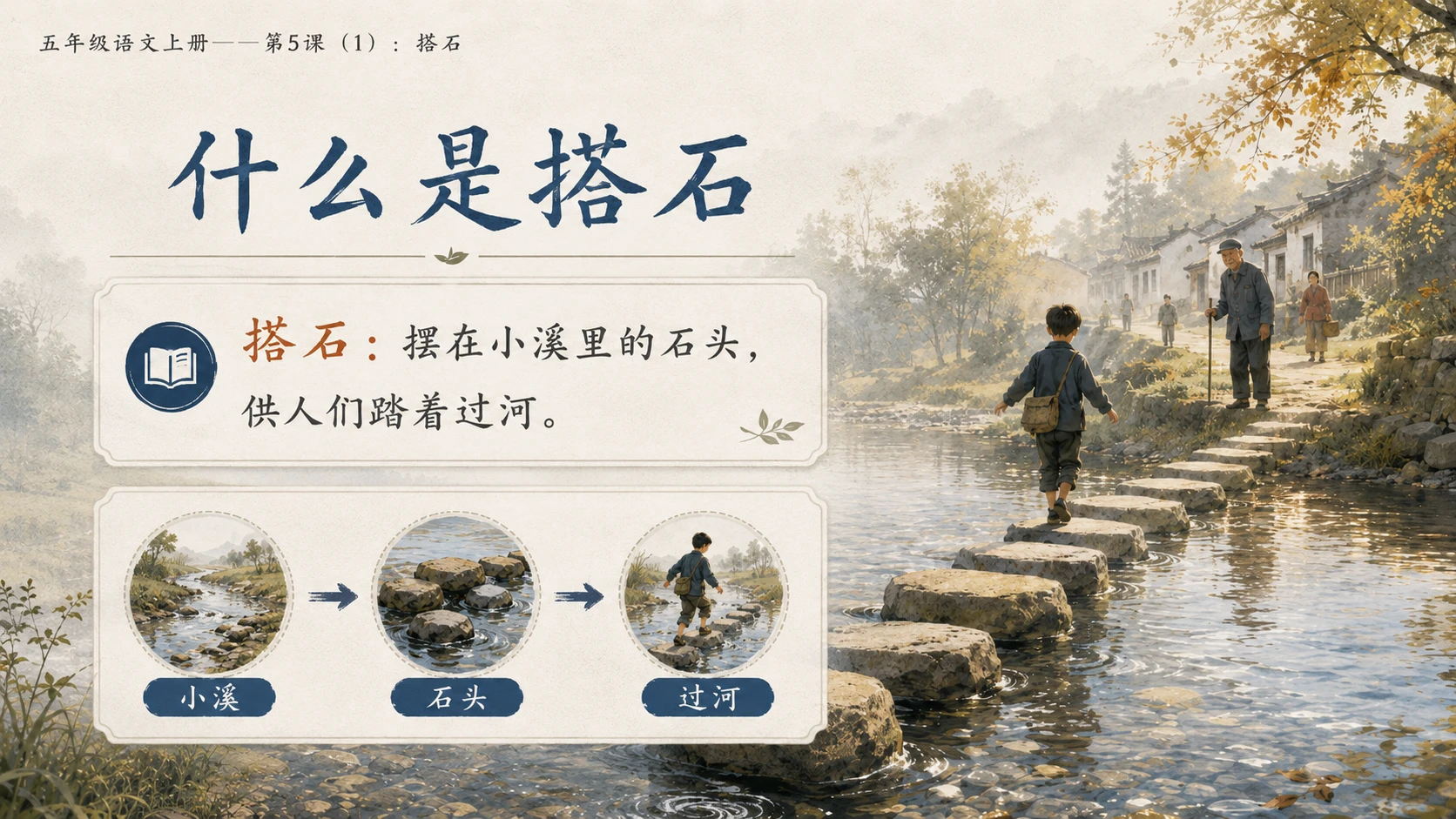 小学六年制统编教材系列课件——五年级语文上册第5课（1）：搭石（完整资料包） - 预览图3