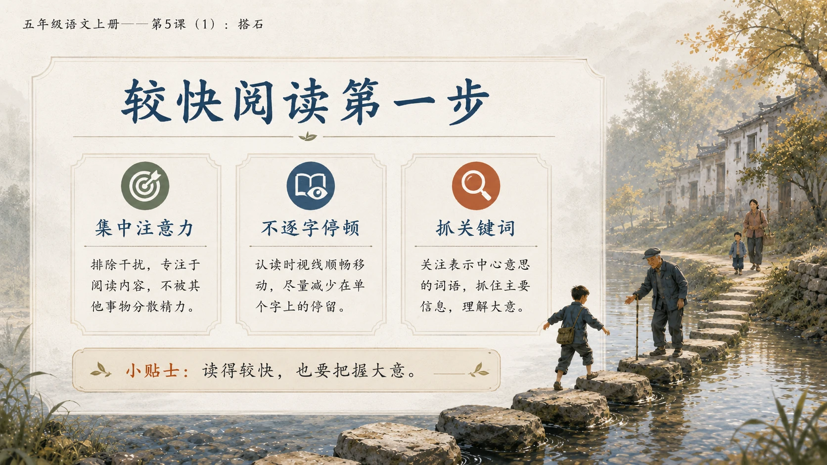 小学六年制统编教材系列课件——五年级语文上册第5课（1）：搭石（完整资料包） - 预览图5
