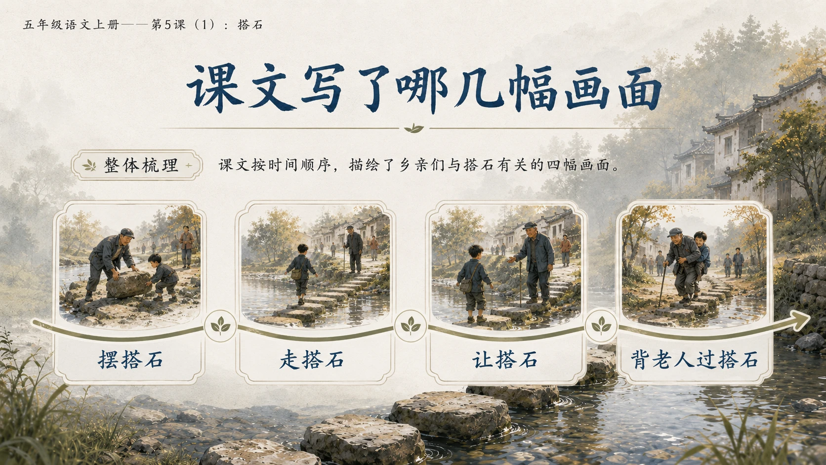 小学六年制统编教材系列课件——五年级语文上册第5课（1）：搭石（完整资料包） - 预览图9