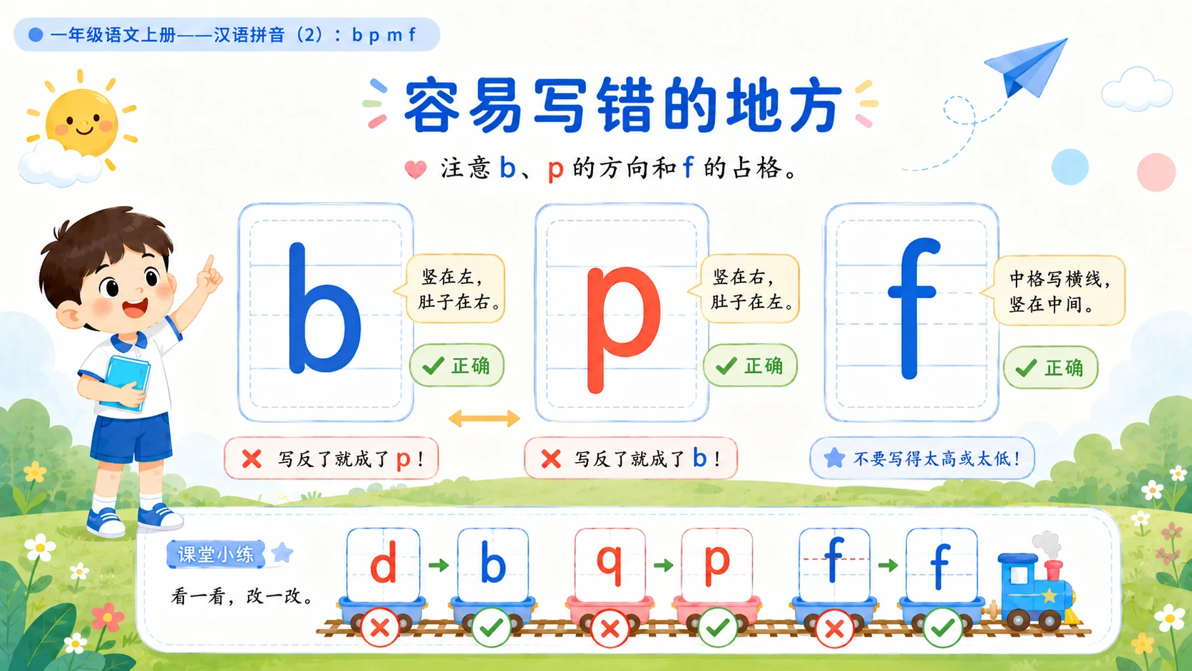 小学六年制统编教材系列课件——一年级语文上册：3 b p m f（2）（完整资料包） - 预览图14