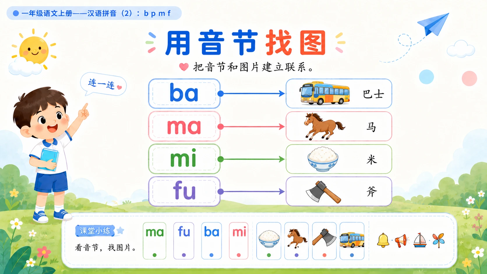 小学六年制统编教材系列课件——一年级语文上册：3 b p m f（2）（完整资料包） - 预览图18