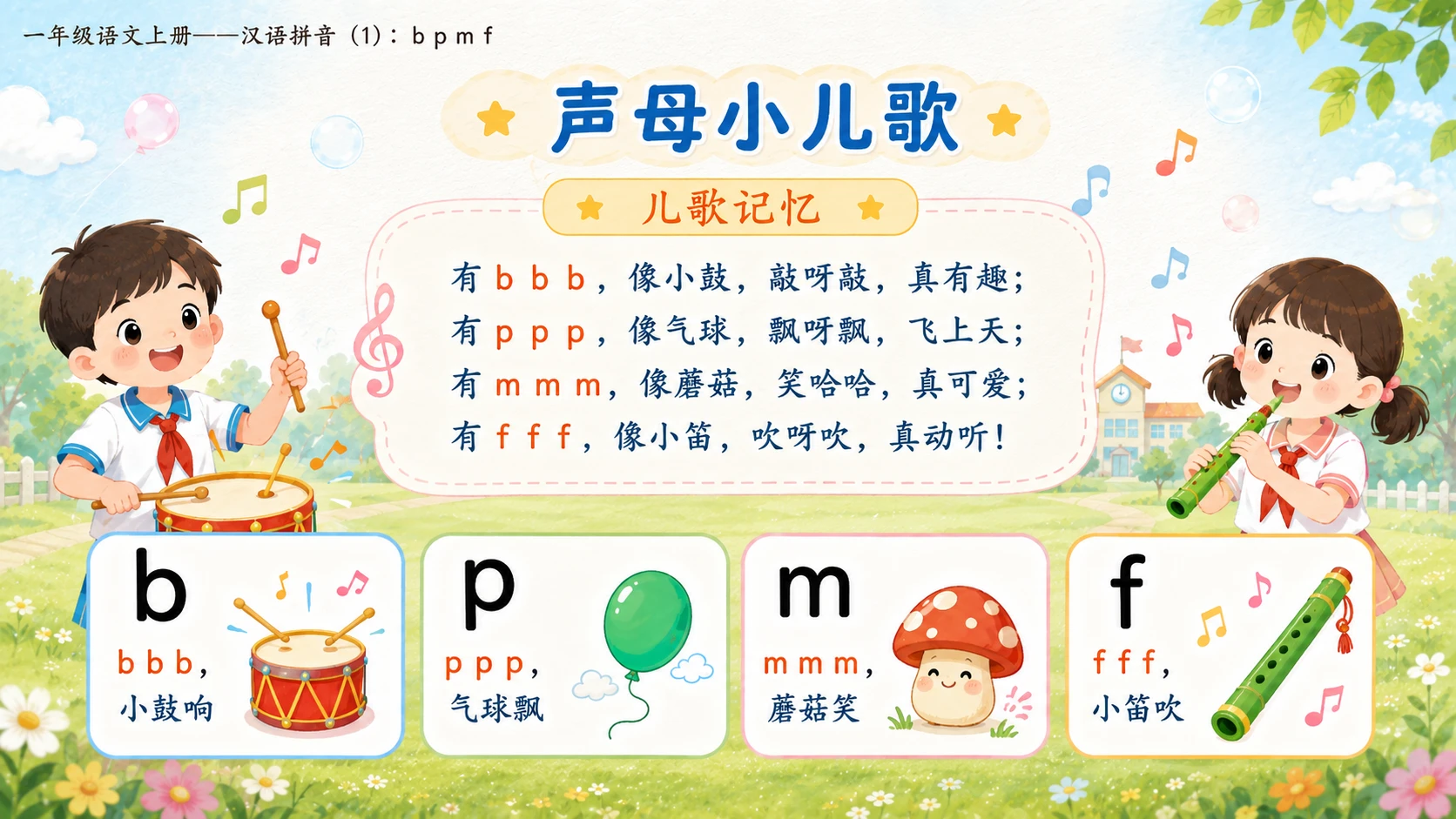 小学六年制统编教材系列课件——一年级语文上册：3 b p m f（1）（完整资料包） - 预览图12