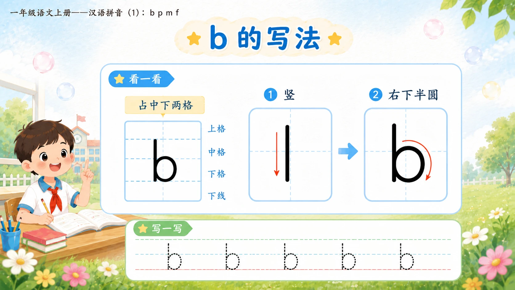 小学六年制统编教材系列课件——一年级语文上册：3 b p m f（1）（完整资料包） - 预览图14
