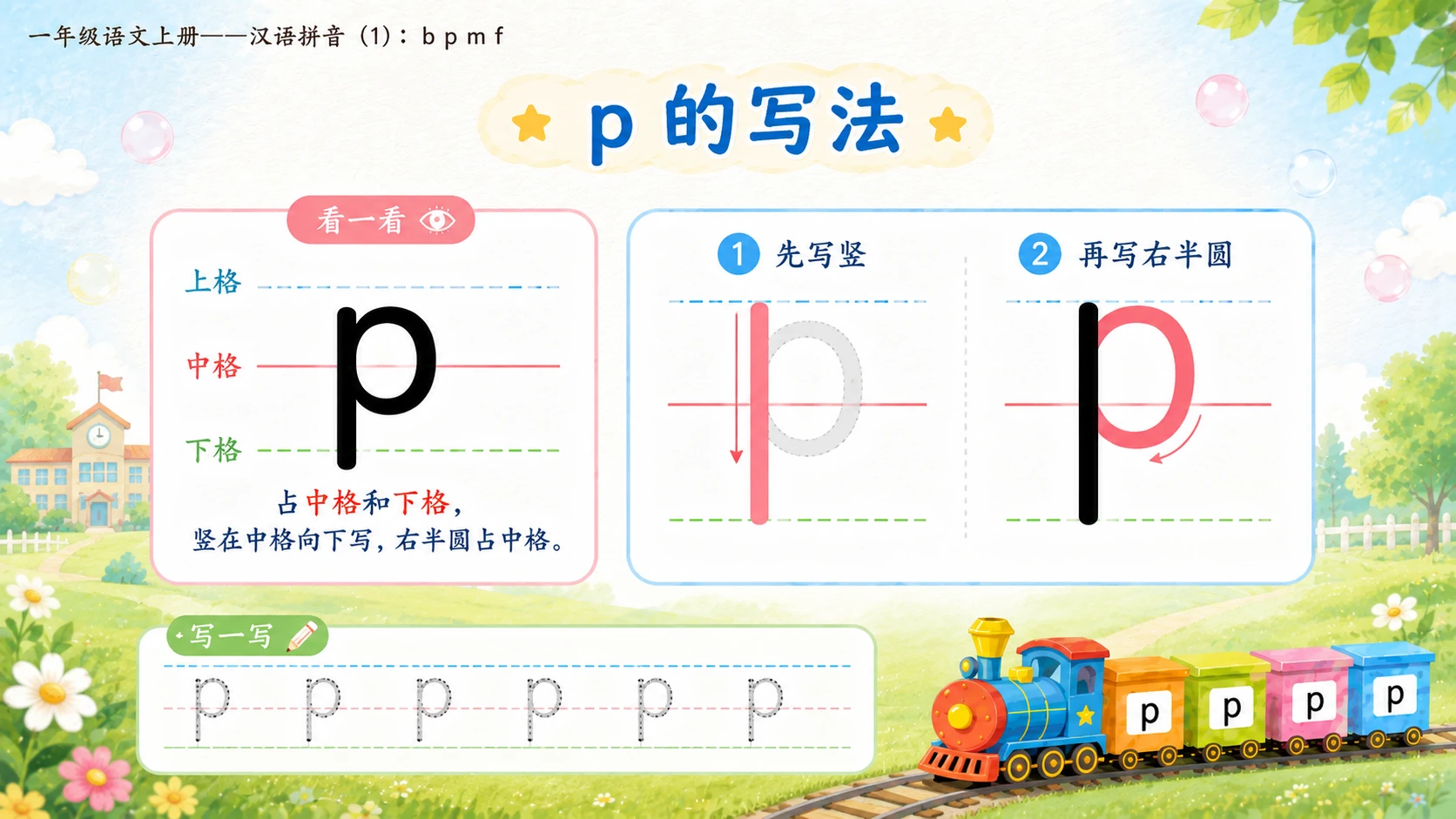 小学六年制统编教材系列课件——一年级语文上册：3 b p m f（1）（完整资料包） - 预览图15