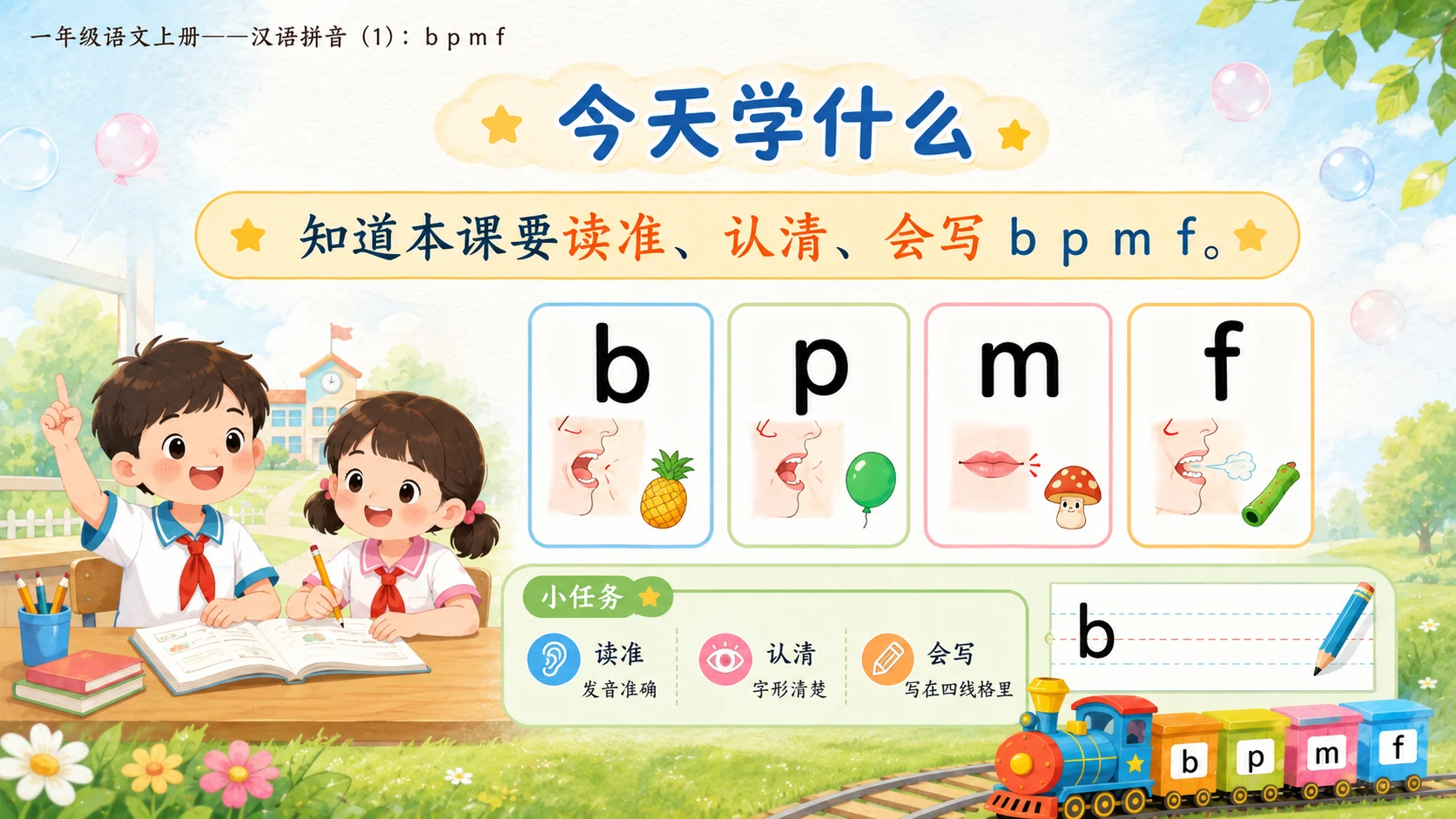 小学六年制统编教材系列课件——一年级语文上册：3 b p m f（1）（完整资料包） - 预览图2