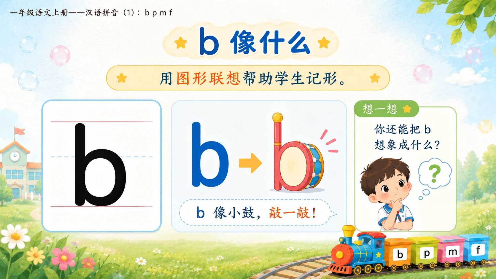小学六年制统编教材系列课件——一年级语文上册：3 b p m f（1）（完整资料包） - 预览图5