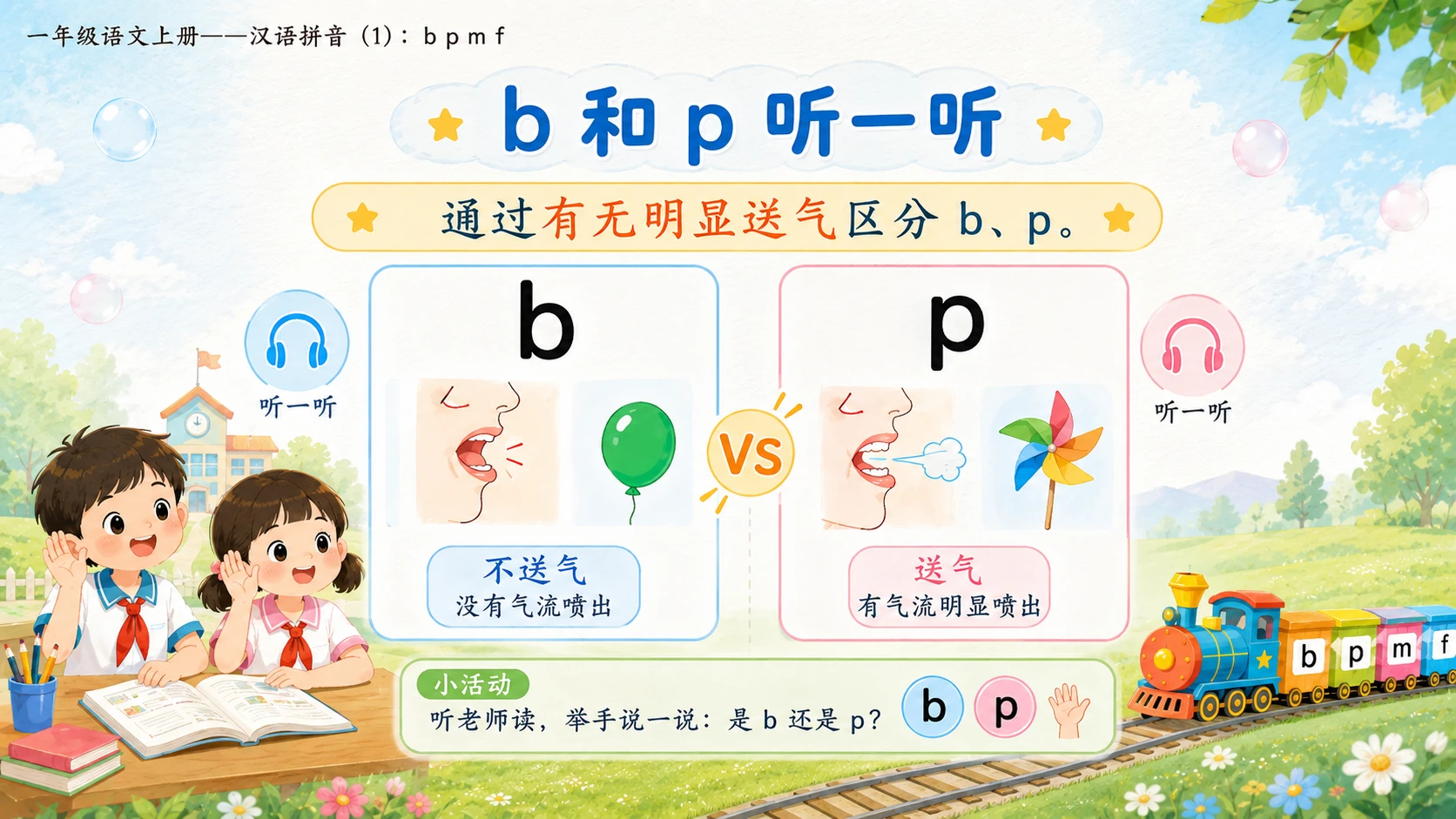 小学六年制统编教材系列课件——一年级语文上册：3 b p m f（1）（完整资料包） - 预览图7