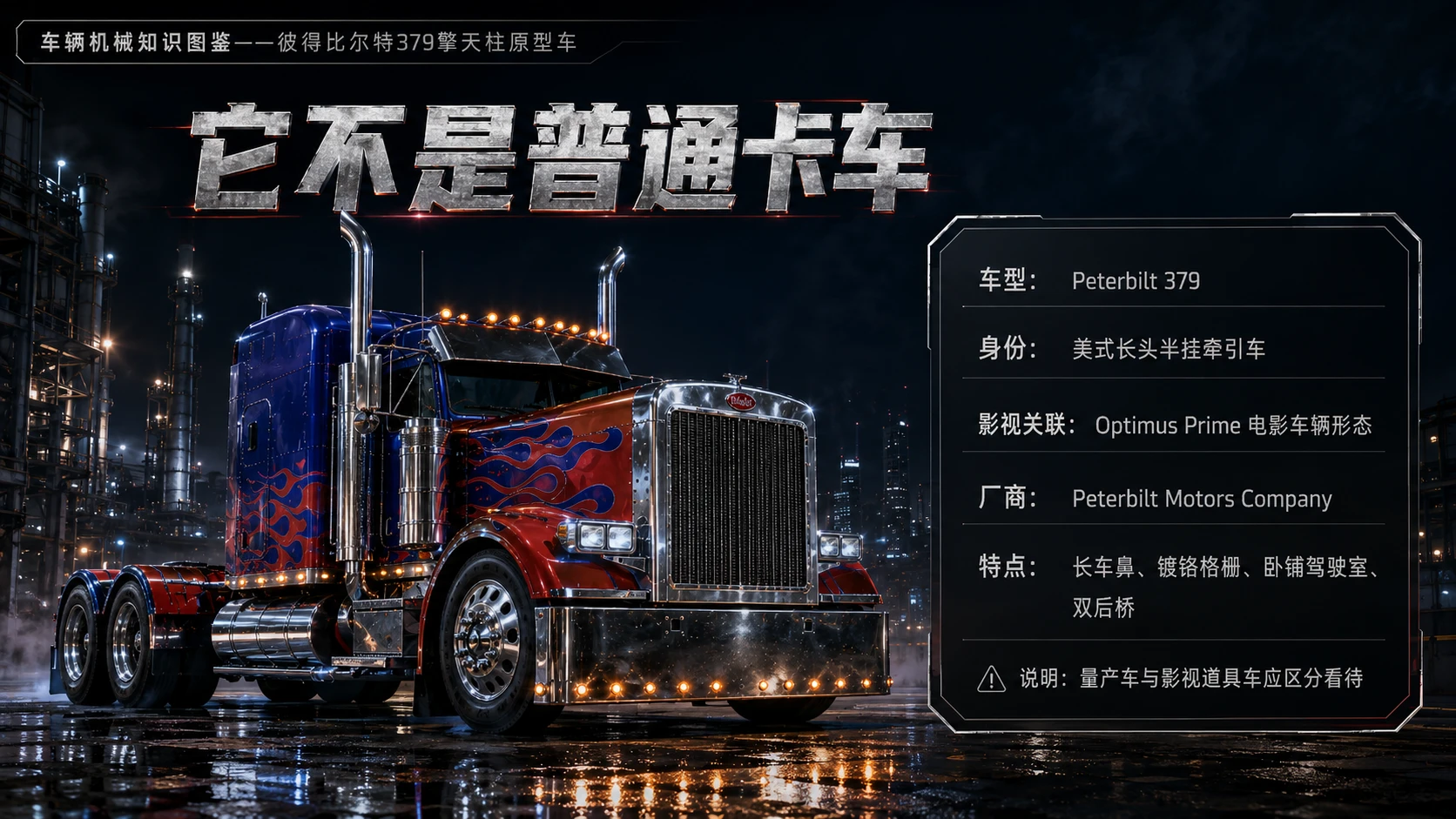 万物知识图鉴系列作品PPT——彼得比尔特379擎天柱原型车 - 预览图1