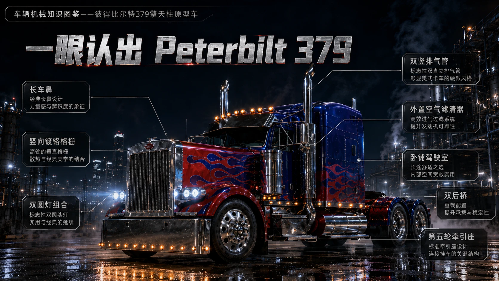 万物知识图鉴系列作品PPT——彼得比尔特379擎天柱原型车 - 预览图2