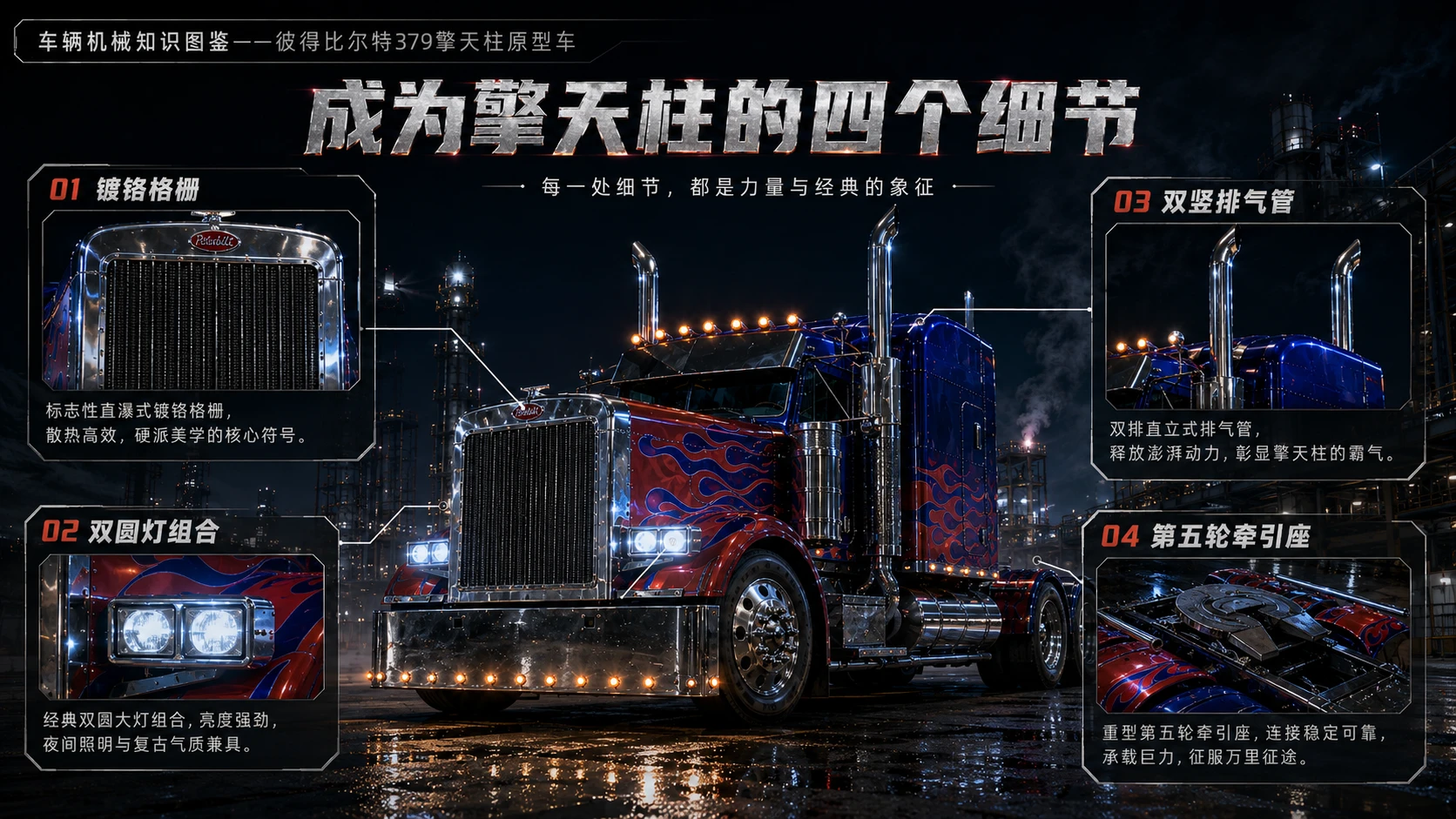 万物知识图鉴系列作品PPT——彼得比尔特379擎天柱原型车 - 预览图6
