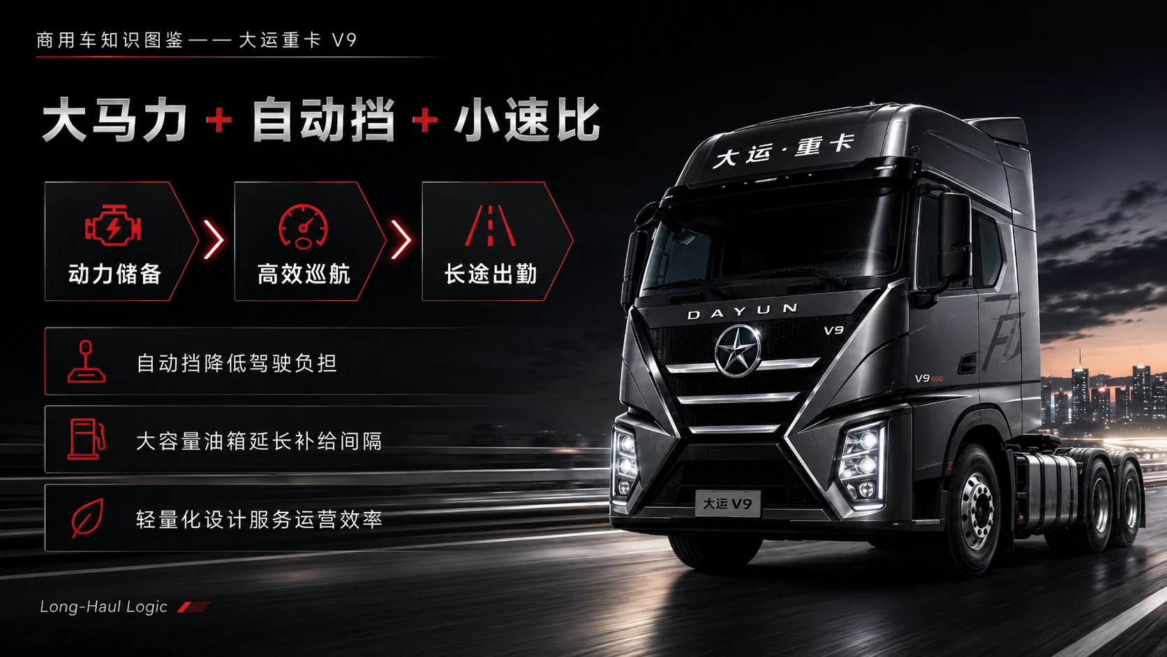 万物知识图鉴系列作品PPT——大运重卡V9 600旗舰 - 预览图5