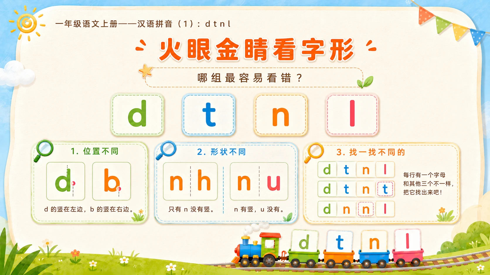 小学六年制统编教材系列课件——一年级语文上册第4课（1）：d t n l - 预览图11