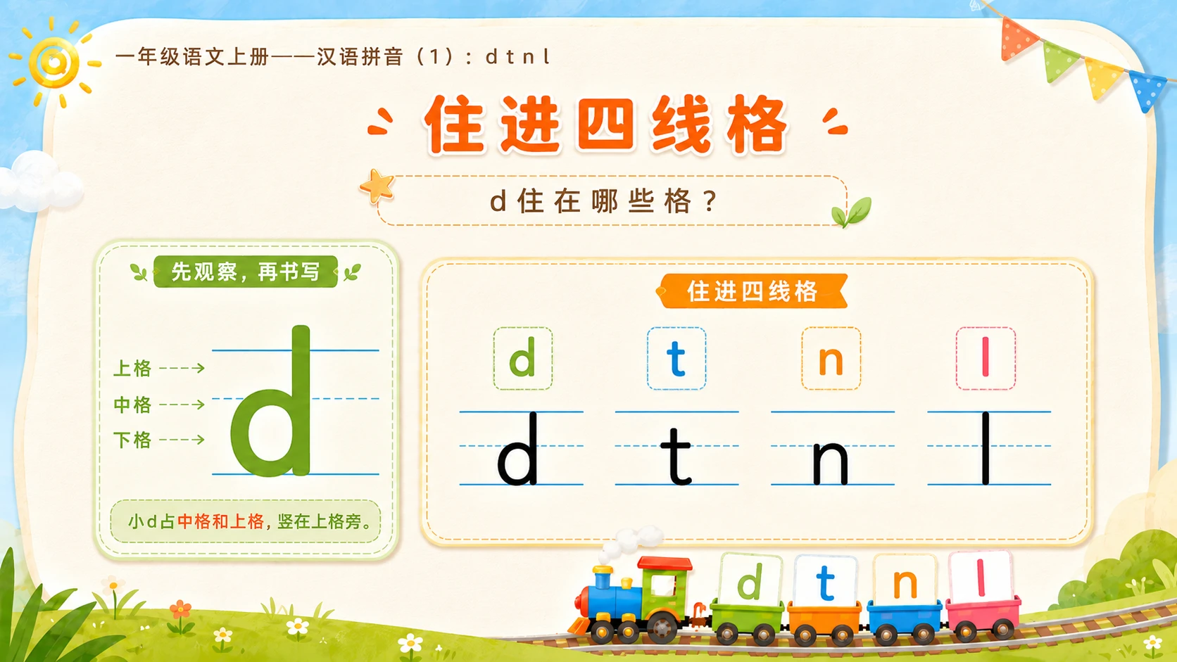 小学六年制统编教材系列课件——一年级语文上册第4课（1）：d t n l - 预览图13