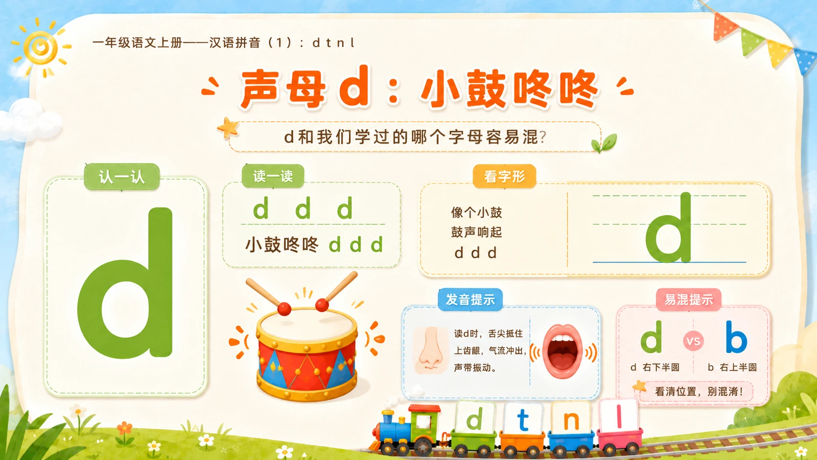 小学六年制统编教材系列课件——一年级语文上册第4课（1）：d t n l - 预览图4