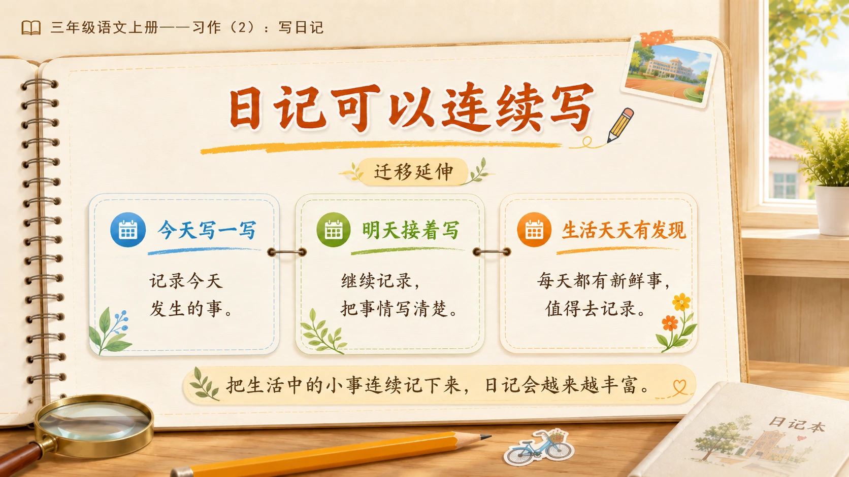 小学六年制统编教材系列课件——三年级语文上册习作（2）：写日记 - 预览图15