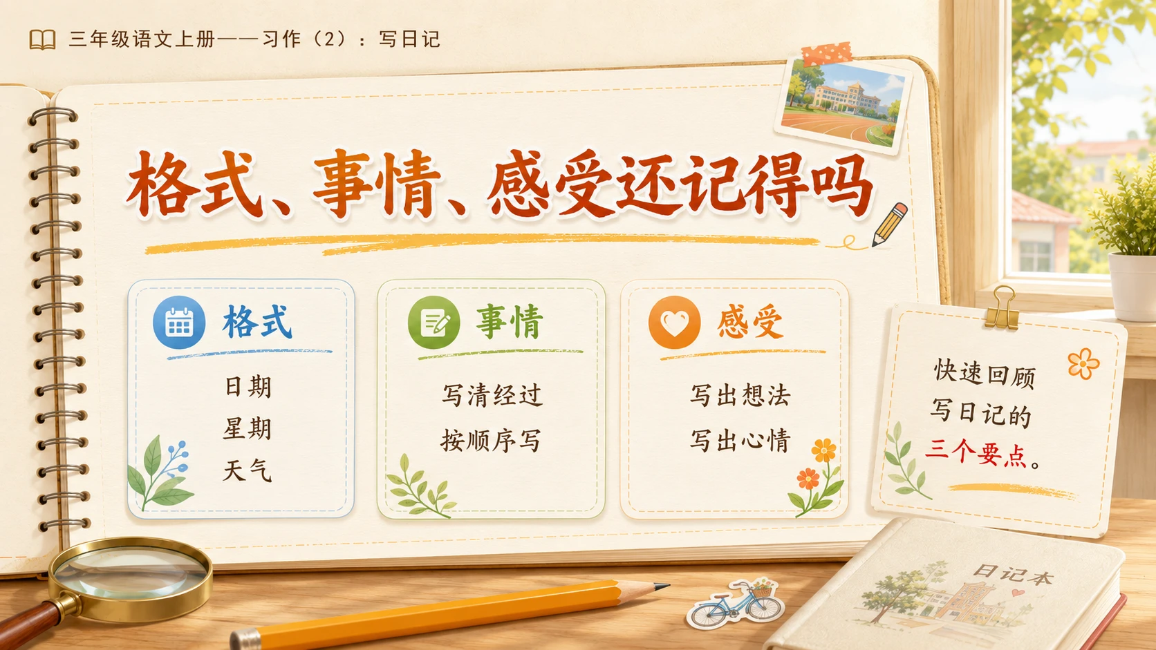 小学六年制统编教材系列课件——三年级语文上册习作（2）：写日记 - 预览图2