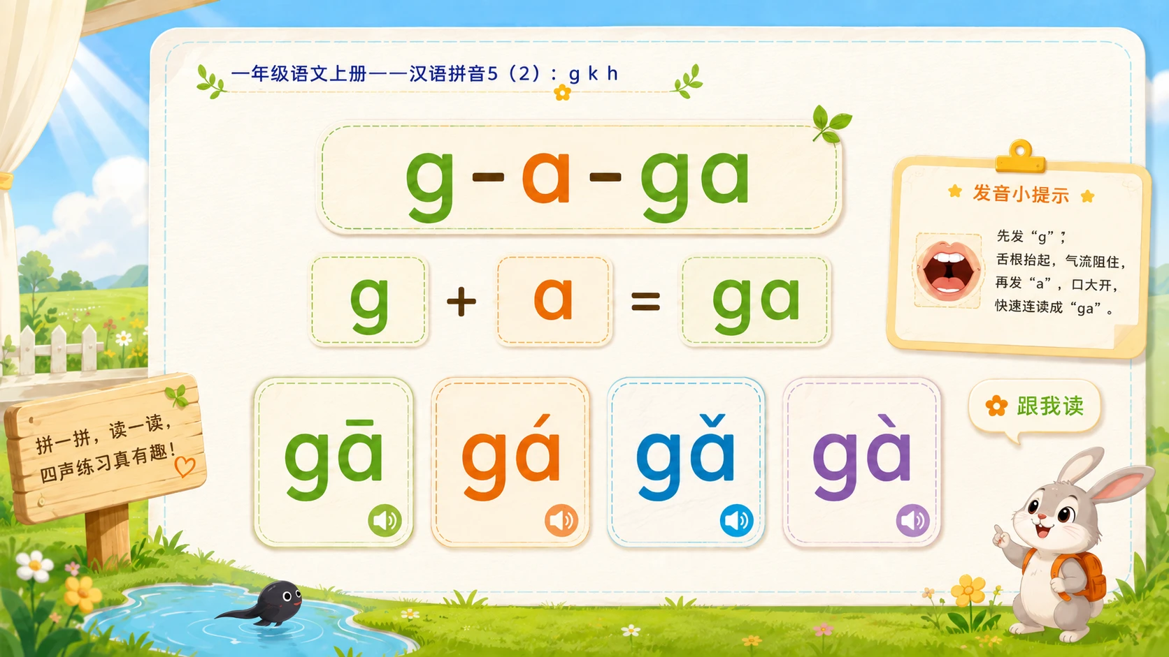 小学六年制统编教材系列课件——一年级语文上册：5 g k h（2） - 预览图4