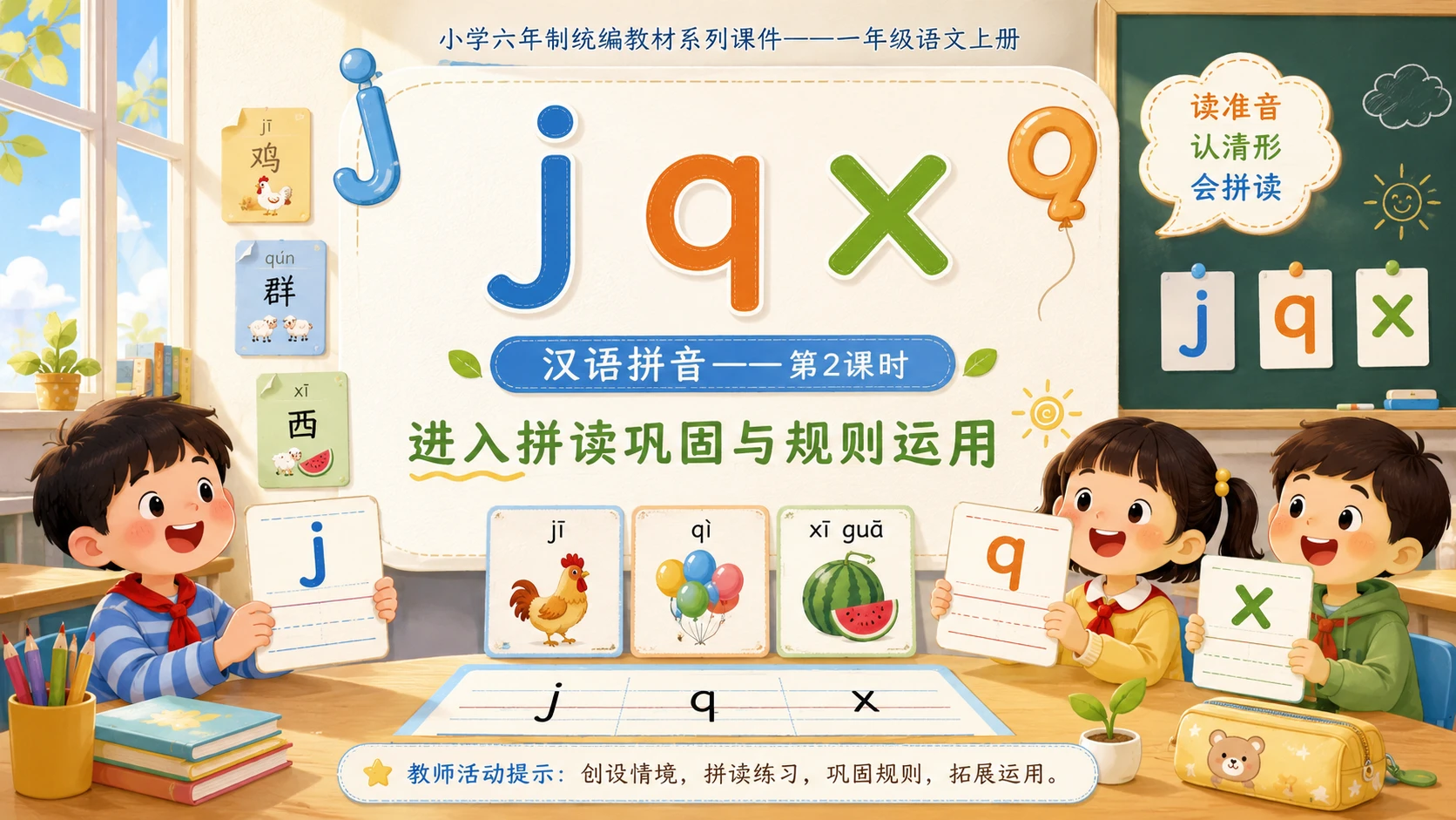 小学六年制统编教材系列课件——一年级语文上册：j q x（2） - 预览图1