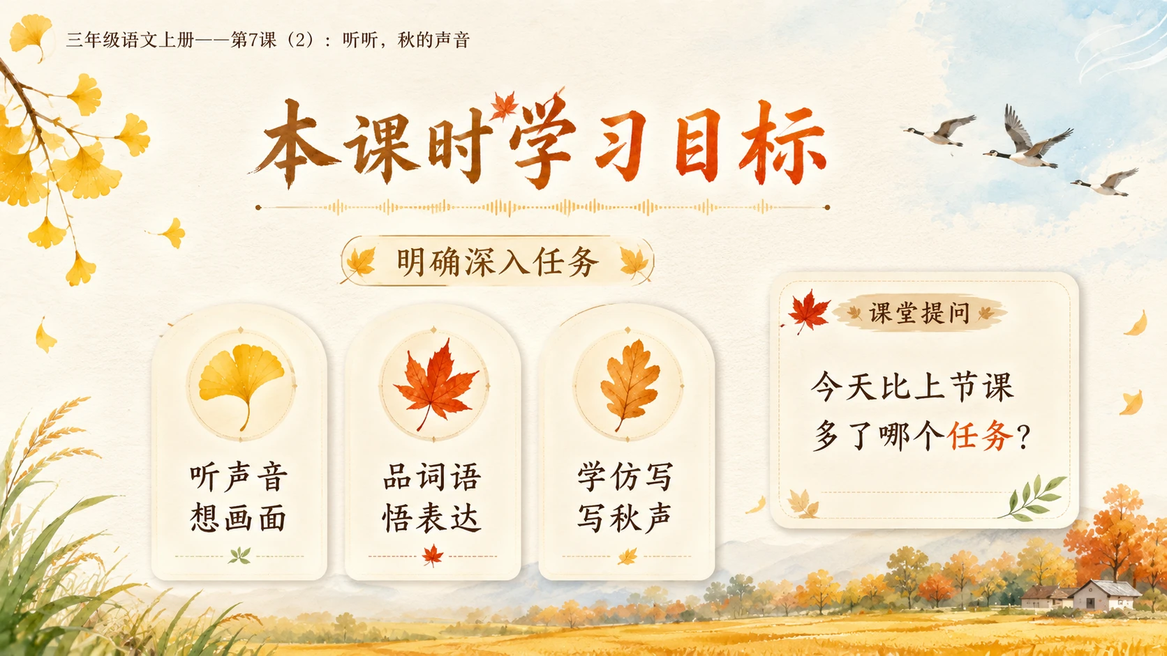 小学六年制统编教材系列课件——三年级语文上册第7课（2）：听听，秋的声音 - 预览图3