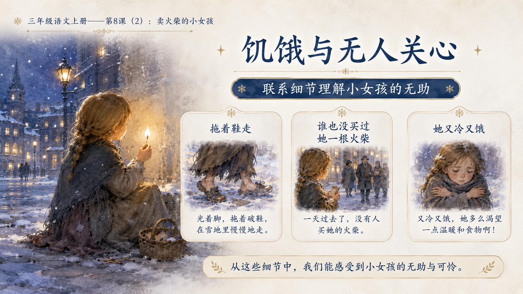 小学六年制统编教材系列课件——三年级语文上册第8课（2）：卖火柴的小女孩 - 预览图5