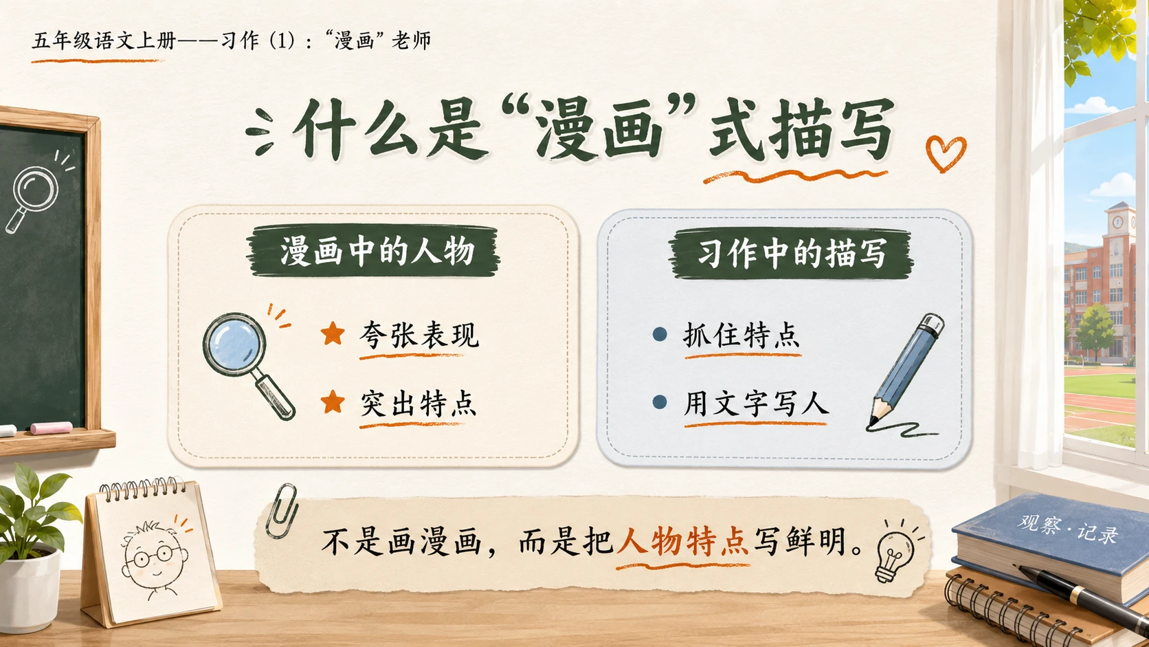 小学六年制统编教材系列课件——五年级语文上册：习作：“漫画”老师（1） - 预览图2