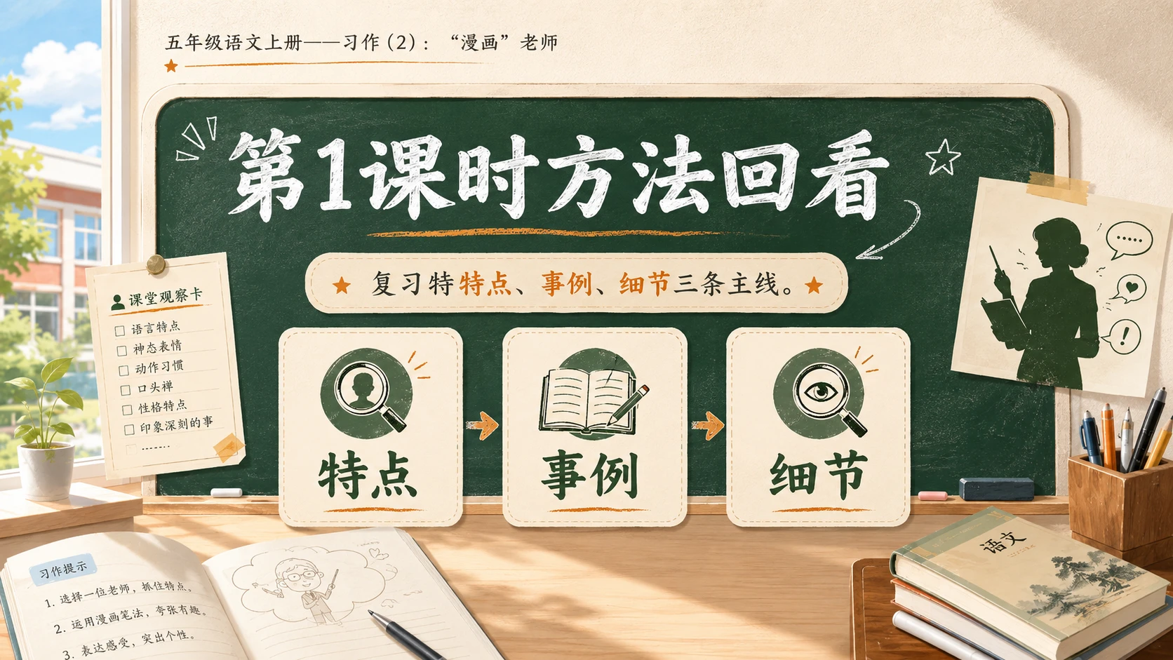小学六年制统编教材系列课件——五年级语文上册：习作：“漫画”老师（2） - 预览图2