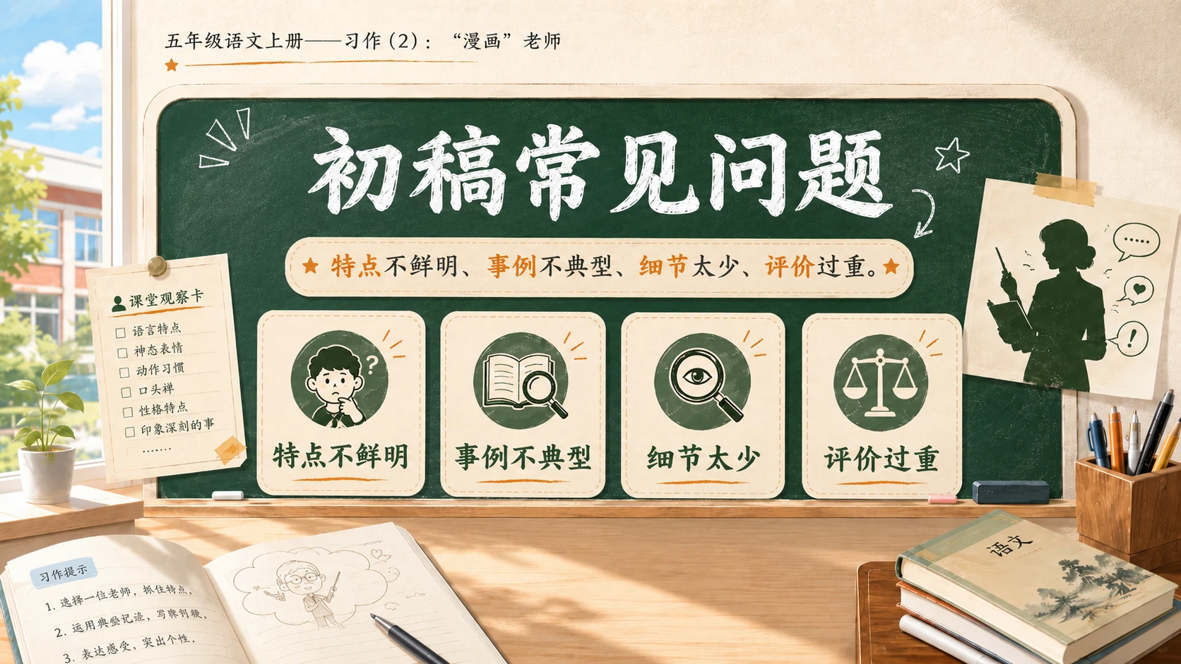 小学六年制统编教材系列课件——五年级语文上册：习作：“漫画”老师（2） - 预览图4