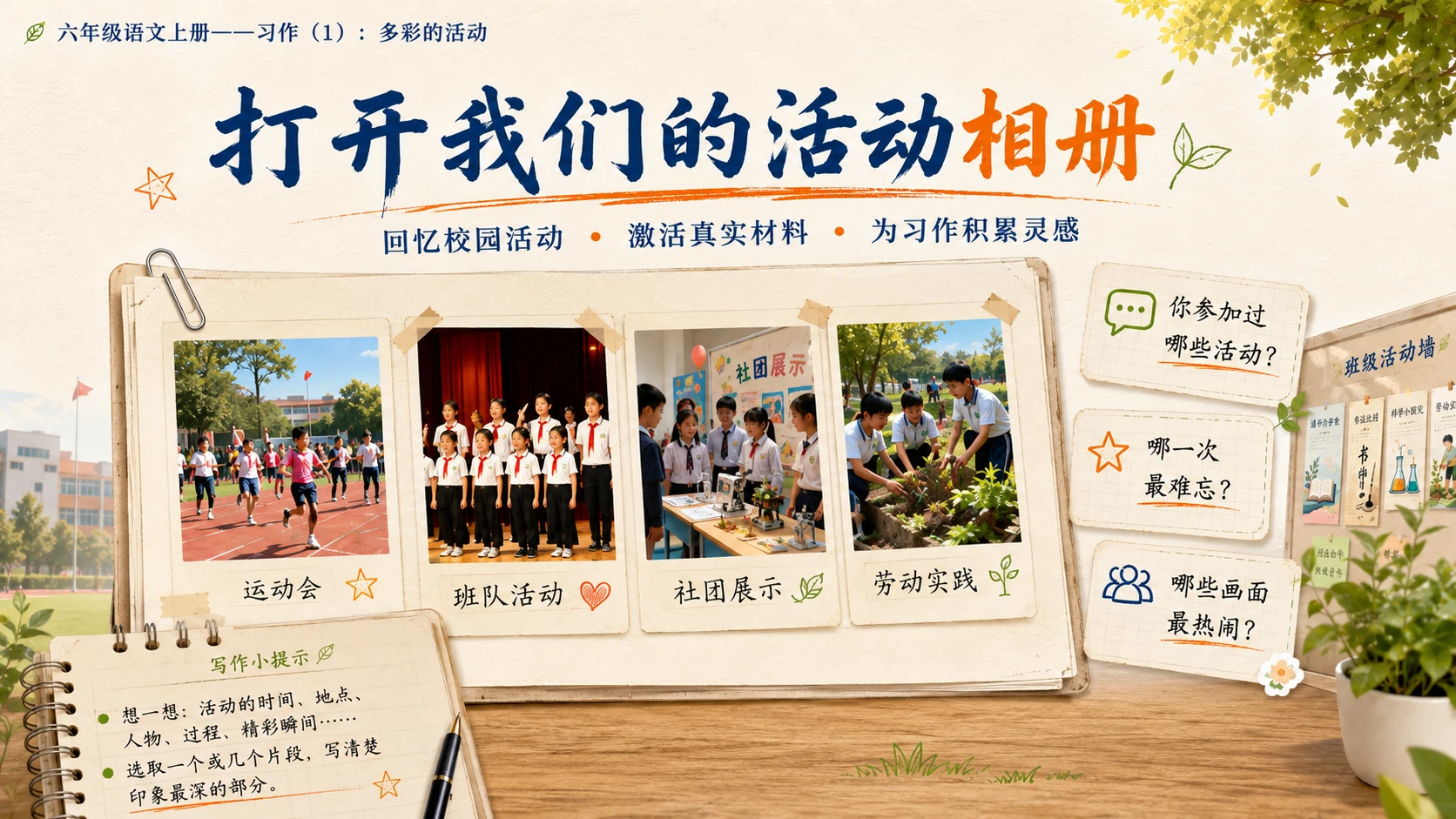 小学六年制统编教材系列课件——六年级语文上册：习作：多彩的活动（1） - 预览图3