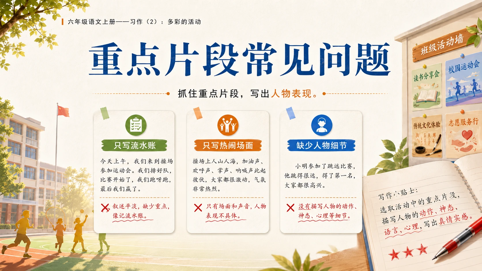 小学六年制统编教材系列课件——六年级语文上册：习作：多彩的活动（2） - 预览图4