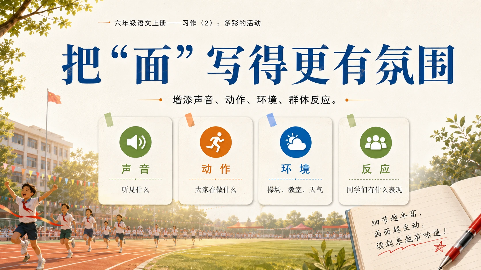 小学六年制统编教材系列课件——六年级语文上册：习作：多彩的活动（2） - 预览图5