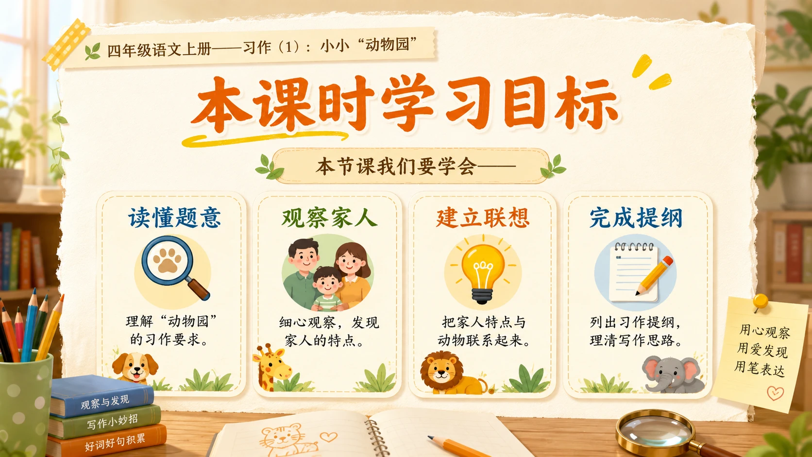小学六年制统编教材系列课件——四年级语文上册：习作：小小“动物园”（1） - 预览图2