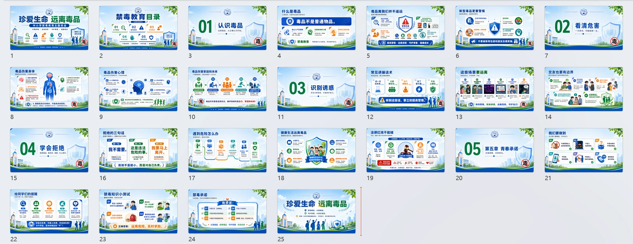 《珍爱生命 远离毒品｜中小学禁毒教育主题班会PPT模板》 - 预览图1