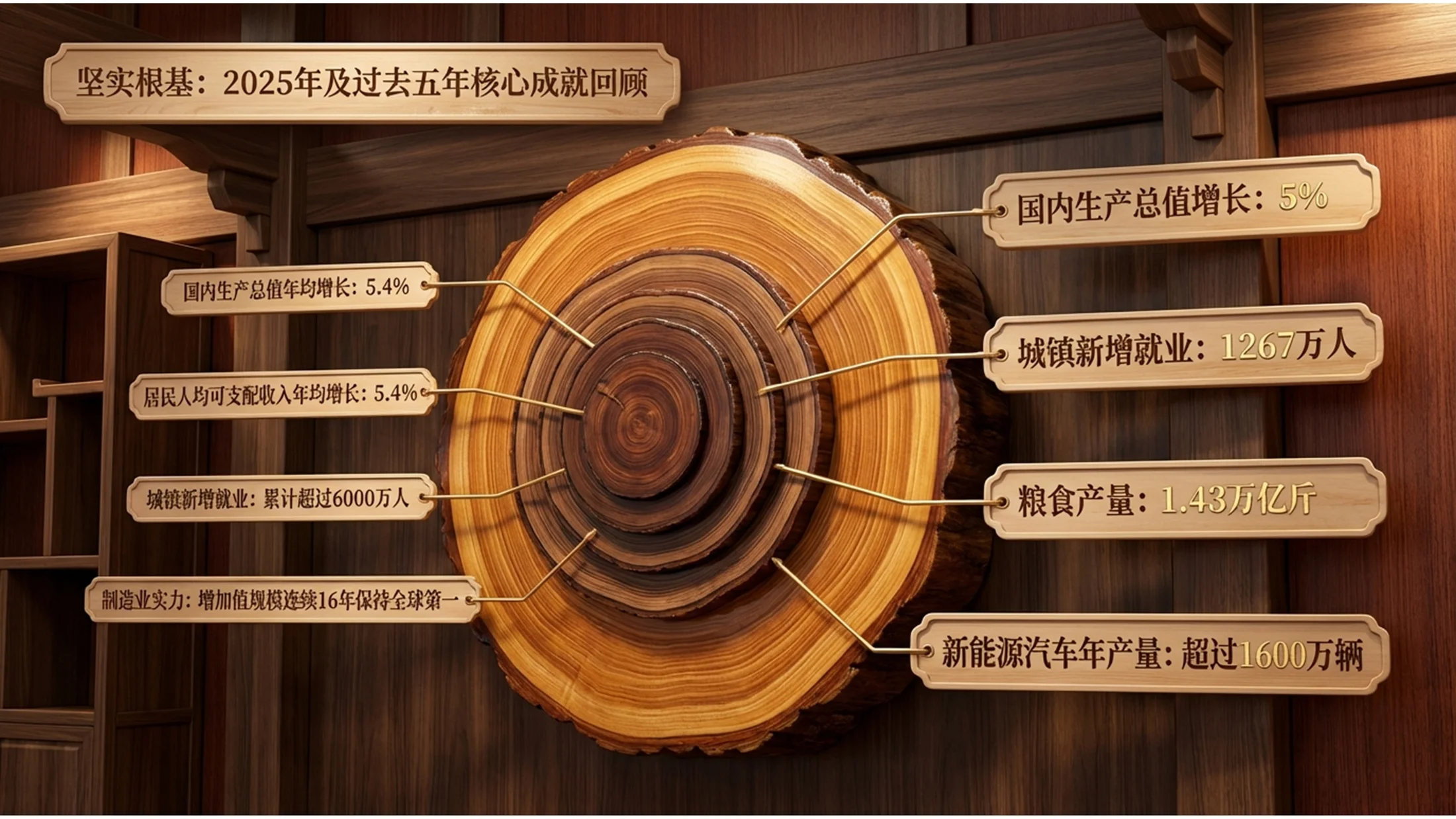 木材纹理雕刻风格政府工作报告PPT - 预览图1